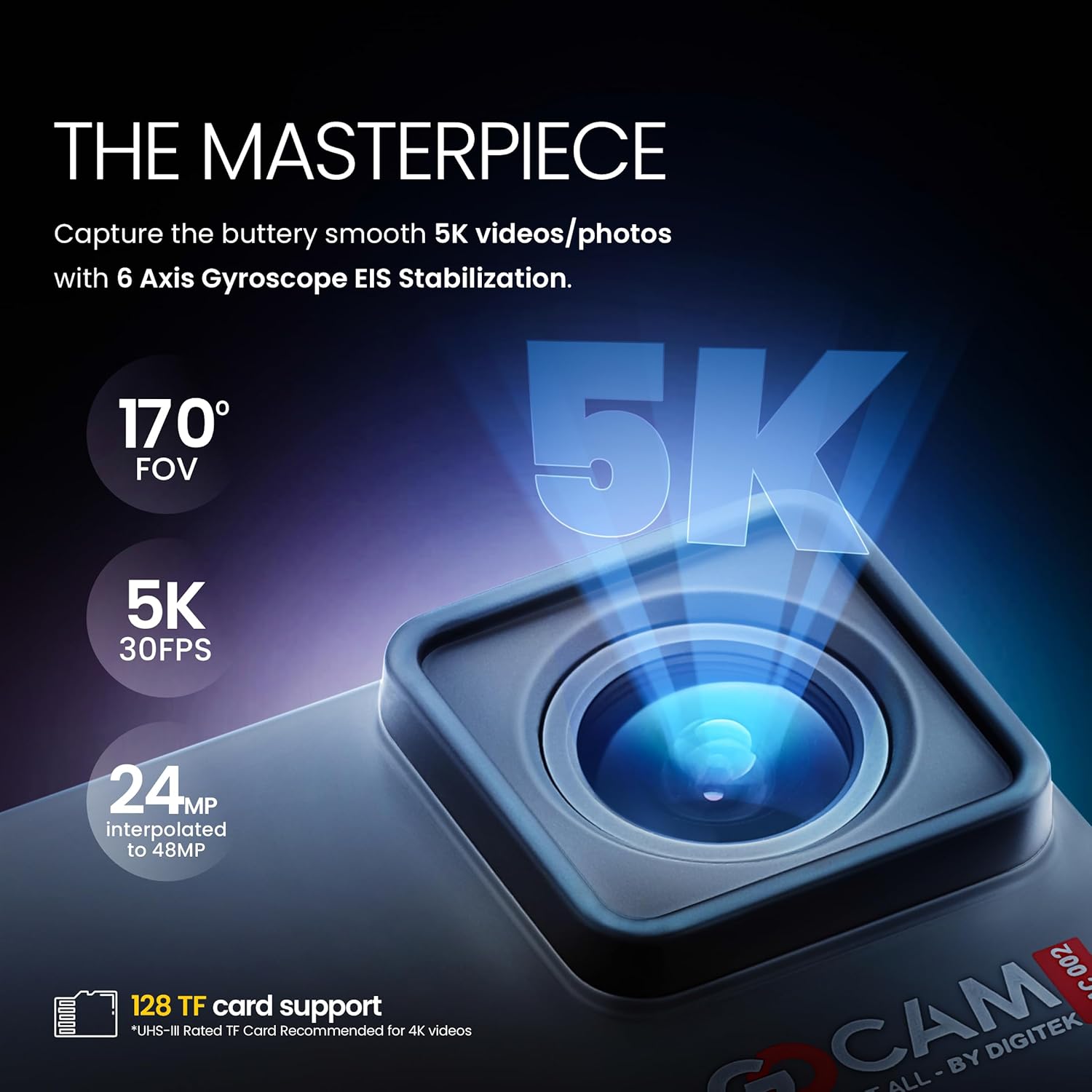 Digitek DAC 002 5K Ultra HD Action Camera - 24MP, 100ft Waterproof, 128GB Support, Dual 1350mAh Batteries, EIS Stabilization, HDMI Output, Inbuilt & External Mic, Speaker - Perfect for Adventure! - Image 4