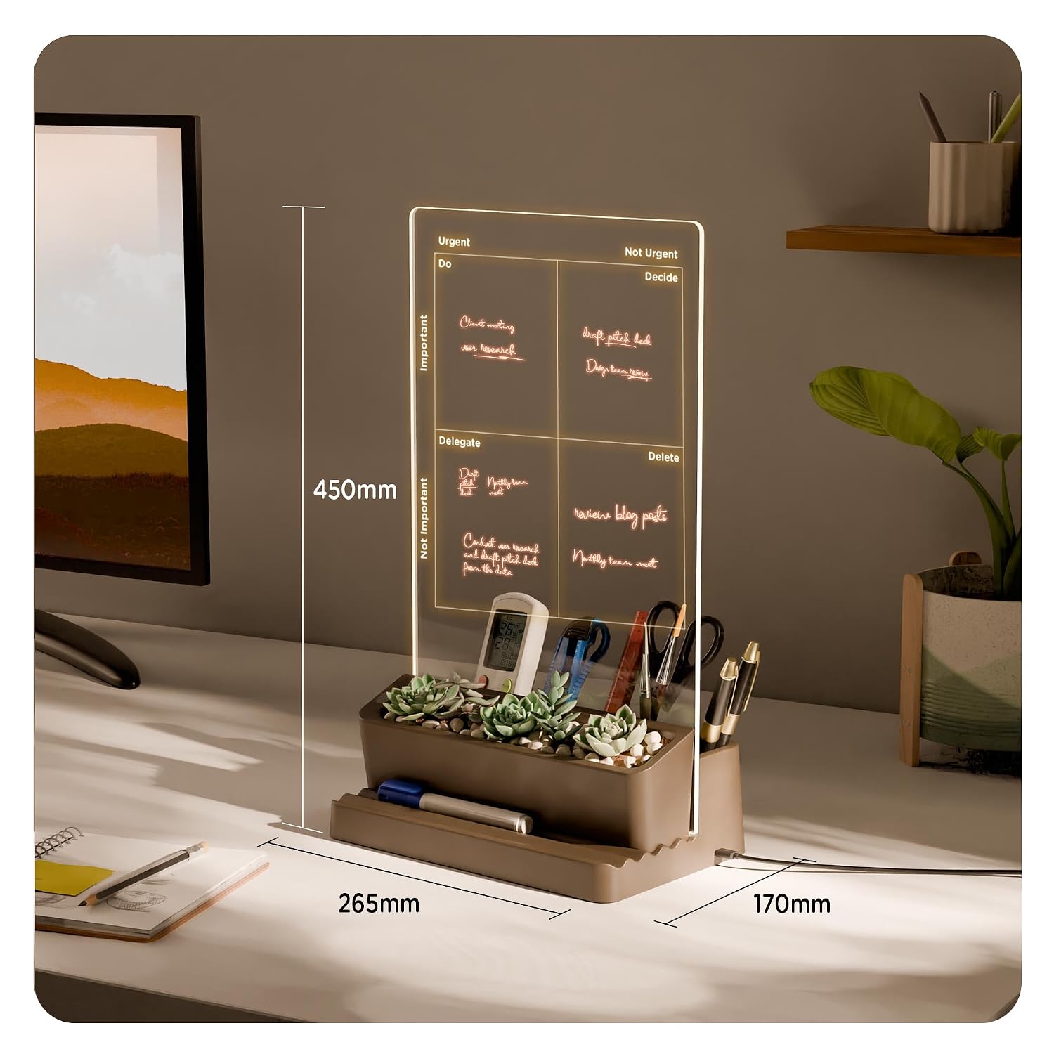 eo Daily Planner & Desk Organiser, LED Writing Pad, USB Powered, Pen Stand, Backlit Table, Pencil Holder, Phone, Office, Home, Study - Image 2