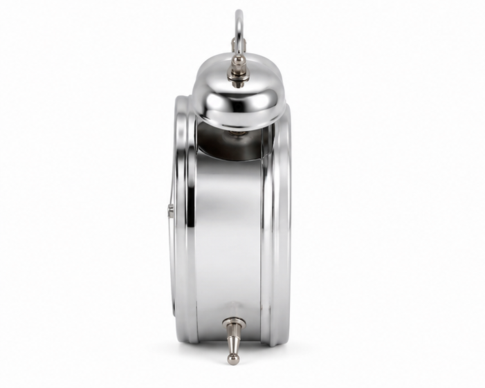 Silver Twin Bell Analog Alarm Clock with Black Dial – Yellow & White Numbers - Image 3