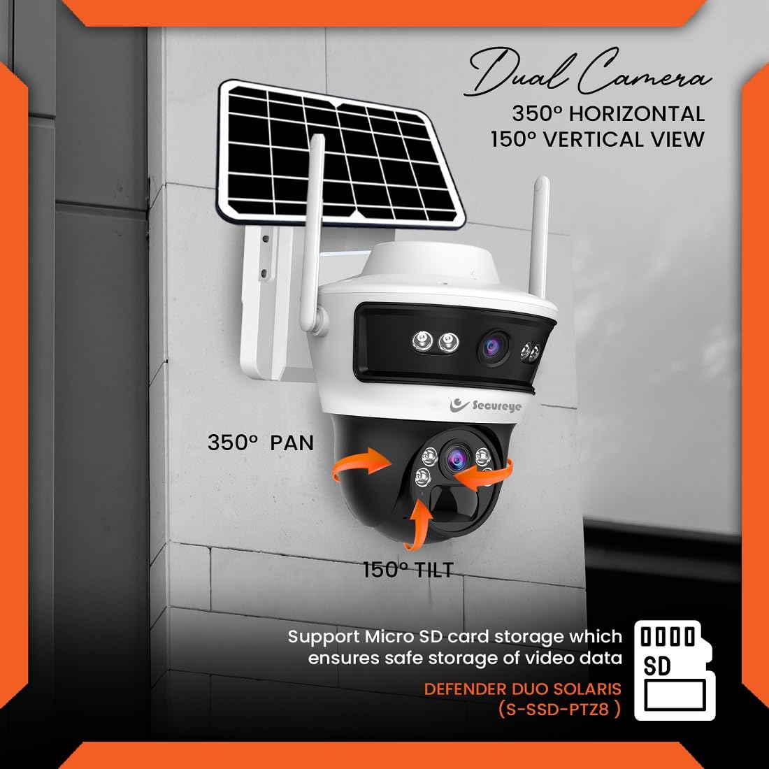 Secureye Pelican Series Defender Duo Solaris | 4G Solar Linkage Dual Lens 3MP+3MP Camera | Home/Commercial Security Camera | 2 Way Talk | Supports Up to 256GB TF Card Storage Secureye Pelican Series Defender Duo Solaris | 4G Solar Linkage Dual Lens 3MP+3MP Camera | Home/Commercial Security Camera | 2 Way Talk | Supports Up to 256GB TF Card Storage - Image 3