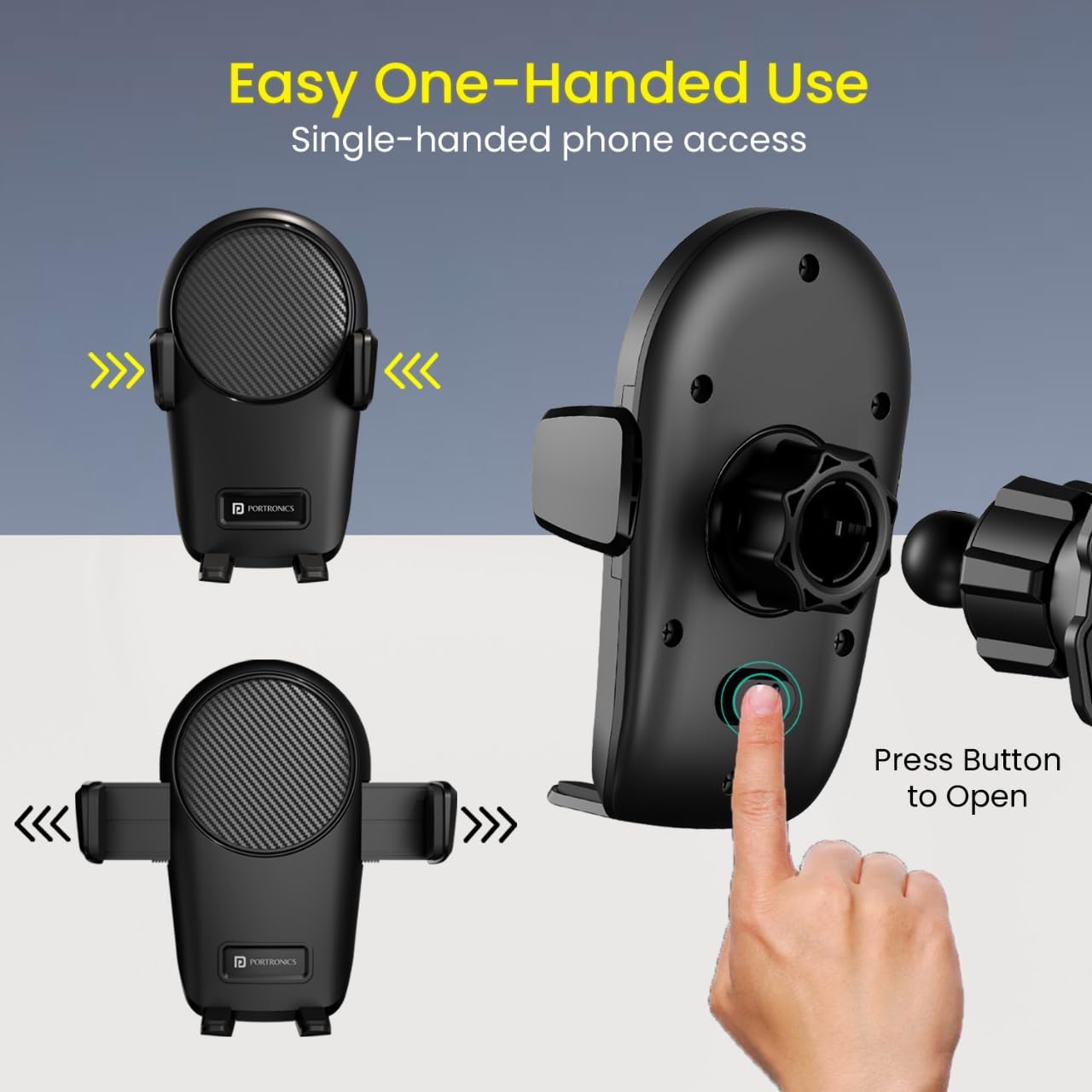 Portronics Clamp Z Car Phone Holder Stand with 360 Degree Rotation, AC Vent Mount, Strong Grip, Single Hand Use, Shockproof Build, Mobile Stand for Car (Black) - Image 3
