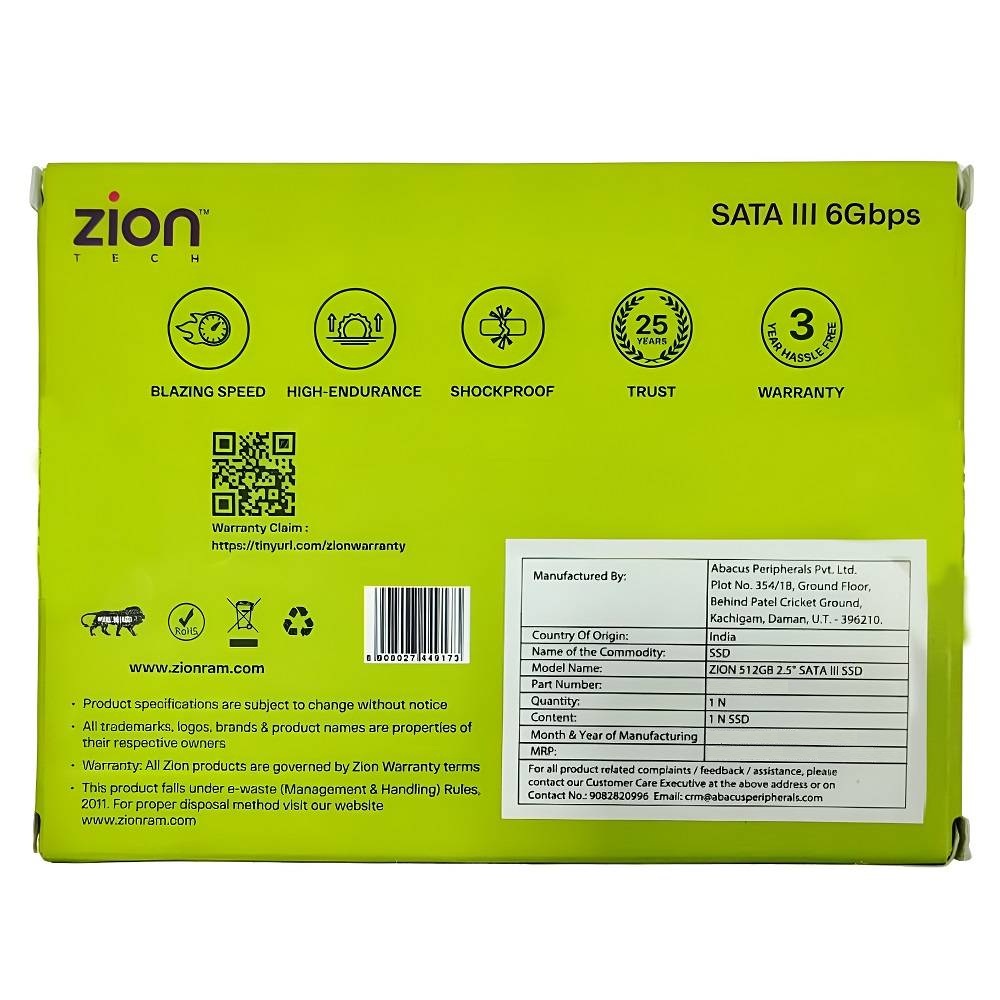 ZION 512GB 2.5-Inch SATA III (6Gbps) Internal SSD - 3 Years Warranty - Image 2
