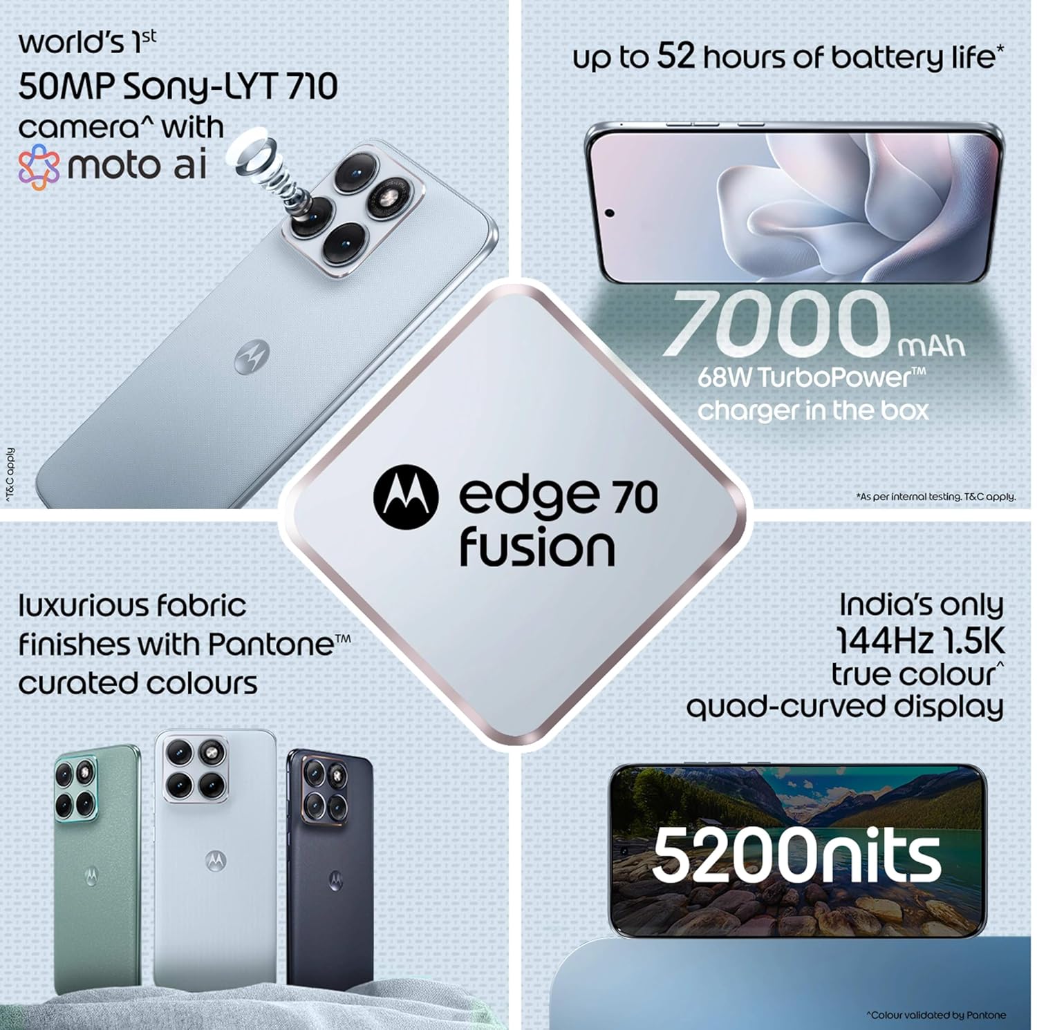 Motorola Edge 70 Fusion (Pantone Country Air, 12GB RAM, 256GB Storage) | 6.78" 144Hz 1.5K AMOLED Display | Snapdragon 7s Gen 4 | 50MP Sony LYTIA 710 OIS | 7000mAh Battery | 68W TurboPower | - Image 5