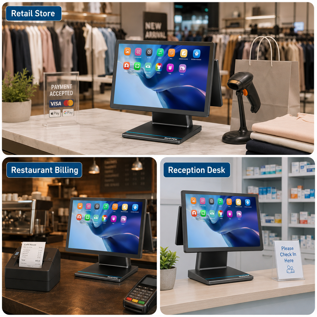 Rugtek RTP4 POS Machine – 15.6" Sleek Android 13 Terminal, RK3568 Quad-Core, 8GB RAM, 128GB eMMC, WiFi+BT, Multiple Ports, 1 Year Onsite Warranty - Image 5
