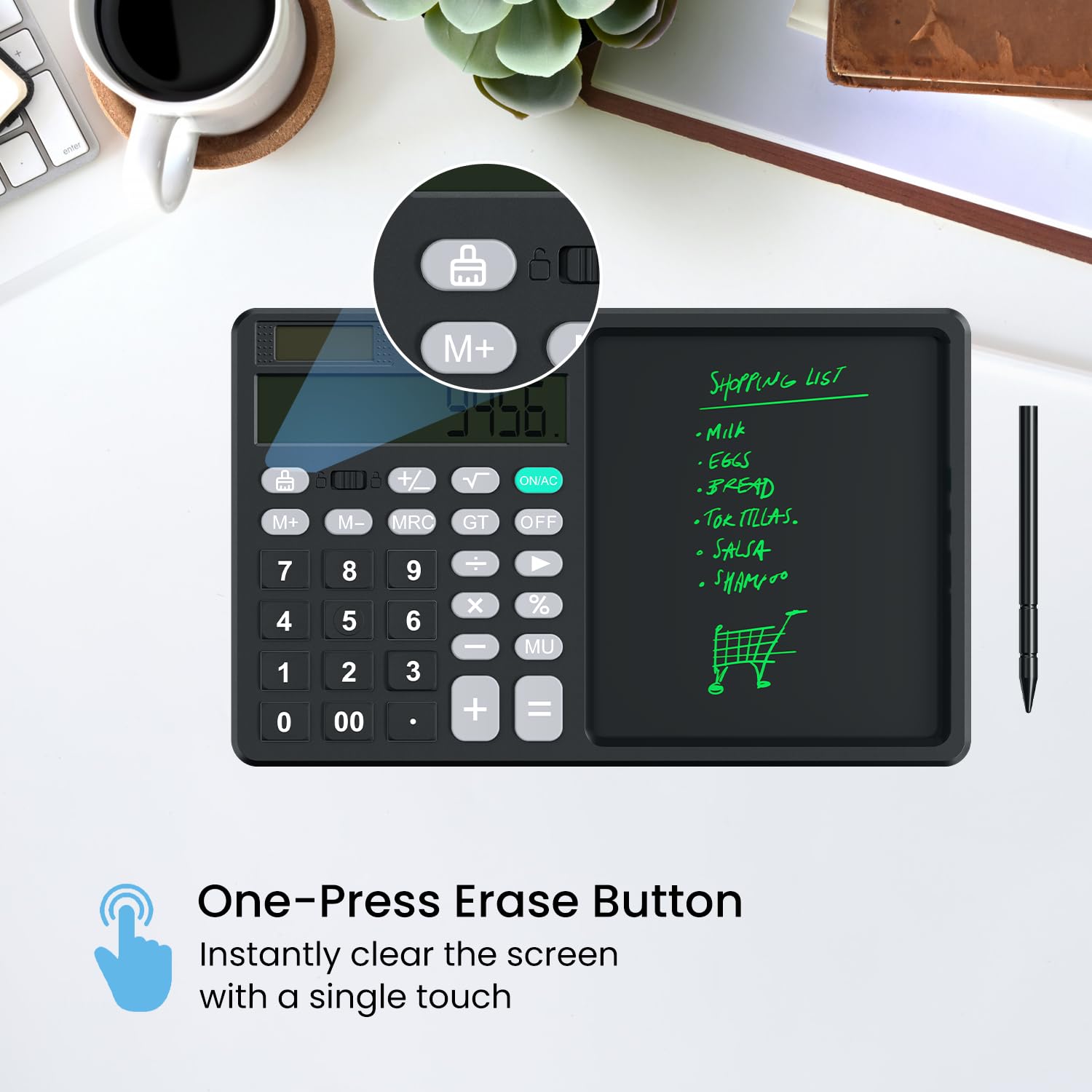 Portronics Ruffpad Calc 2 2-in-1 Calculator & LCD Writing Pad with 14.4 cm Writing Area, Multi Function Digital Calculator Stylus Pen for Students, Birthday Gift, Kids Toys, School, Office(Black) - Image 6