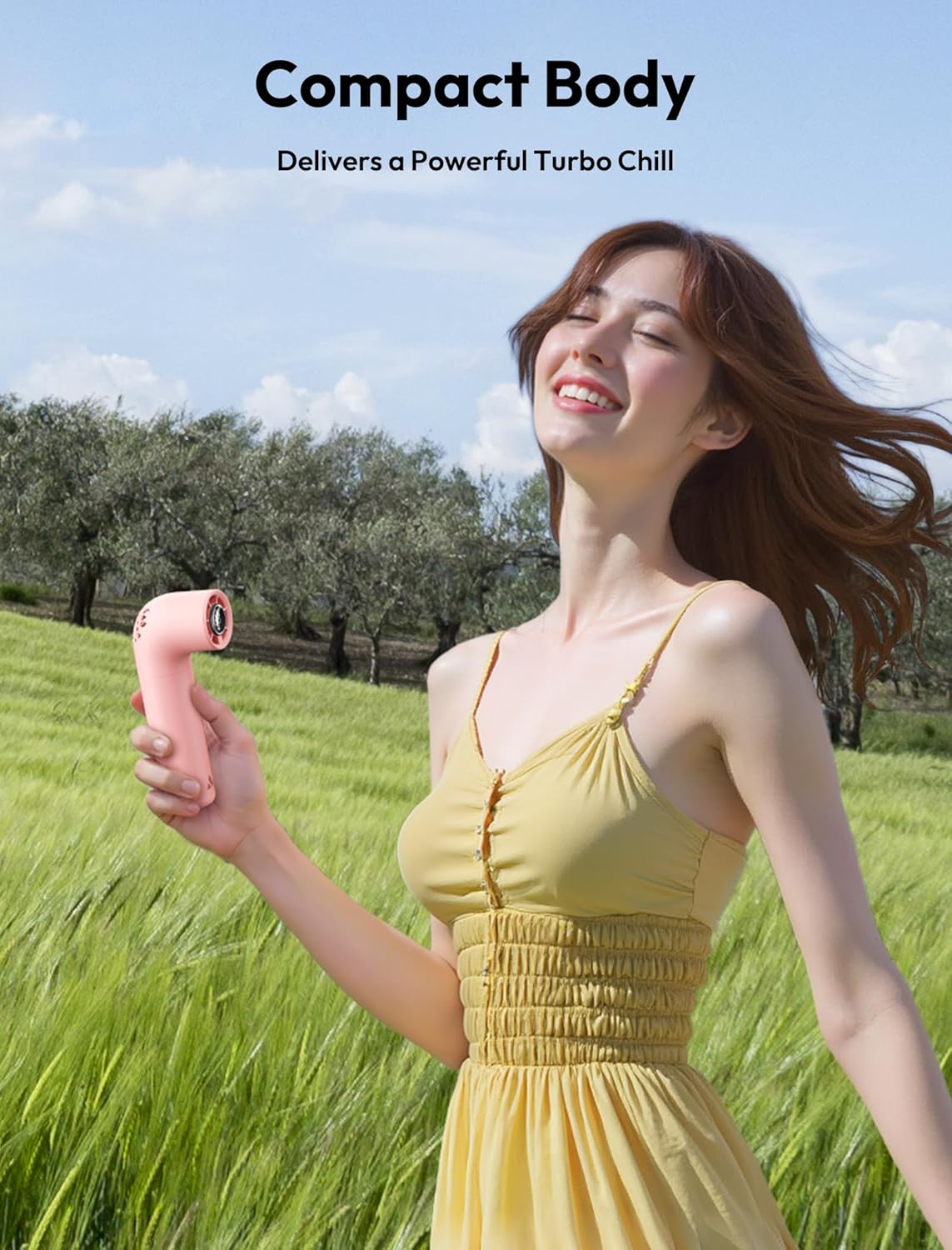 Aecooly Portable Handheld Aero Fan, High Speed Aluminum Case Turbo Mini r Fan with Honeycomb Air Inlet, Digital Display, Rechargeable Personal Small Pocket for Travel Beach -Pink - Image 8