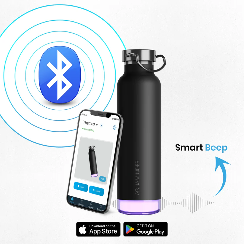 Aquaminder Thames+ Smart Water Bottle 600ml SS304 with App Connectivity – Black - Image 3