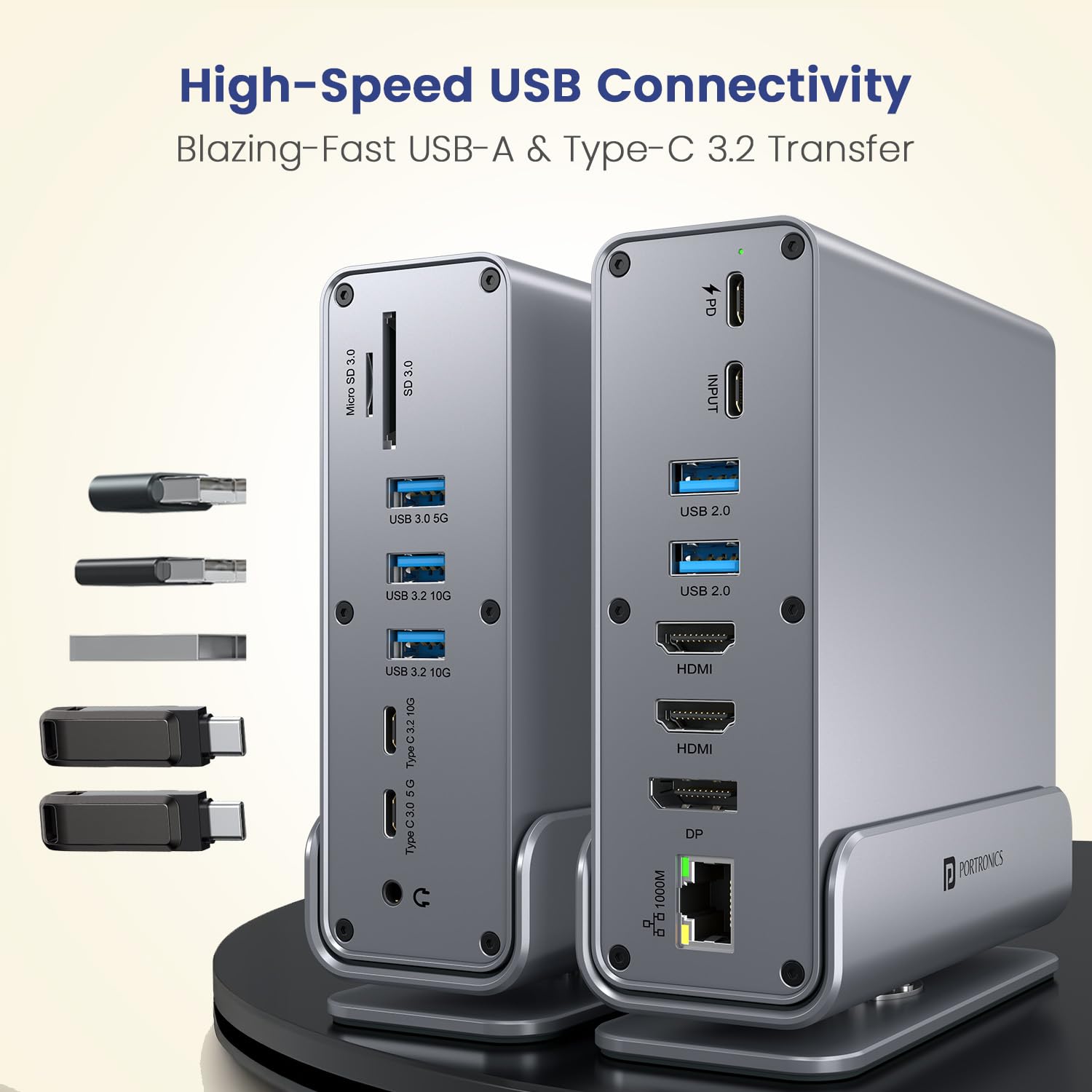 Portronics MPort Vault Pro 15-in-1 Type-C Metal Docking Station, Dual 4K@30Hz HDMI, 8K@30Hz DP, Triple Display Outpt, 100W PD, USB 3.2 & 3.0, 1000M Ethernet, SD/microSD 3.0 Slots Portronics MPort Vault Pro 15-in-1 Type-C Metal Docking Station, Dual 4K@30Hz HDMI, 8K@30Hz DP, Triple Display Outpt, 100W PD, USB 3.2 & 3.0, 1000M Ethernet, SD/microSD 3.0 Slots - Image 4