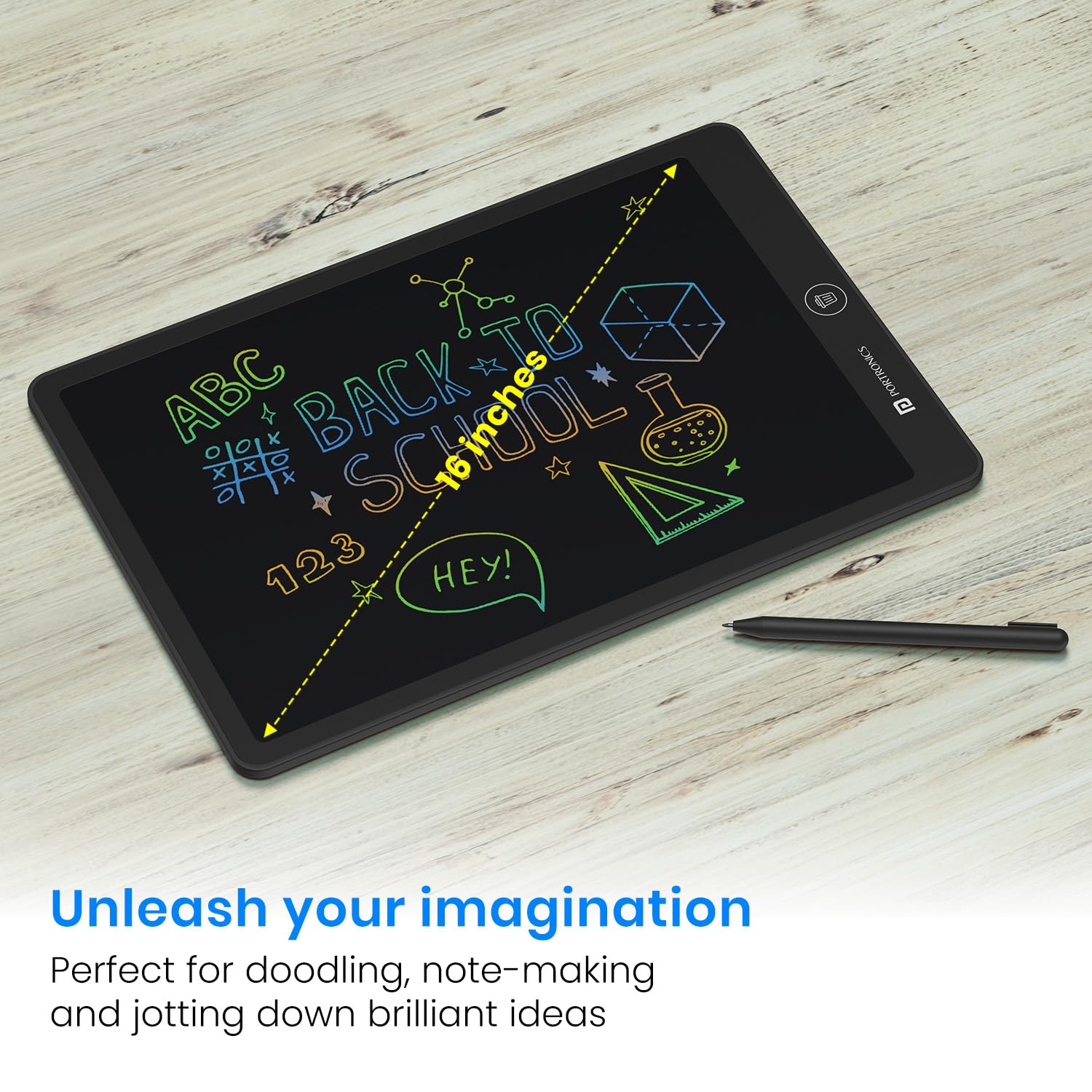 Portronics RuffPad 16 Lite, 16-Inch Multicolour LCD Writing Pad with Pressure-Sensitive Screen, One-Tap Erase, Screen Lock, Stylus Pen, Reusable Digital Notepad, Ideal for Kids, Office & Gifting - Image 2