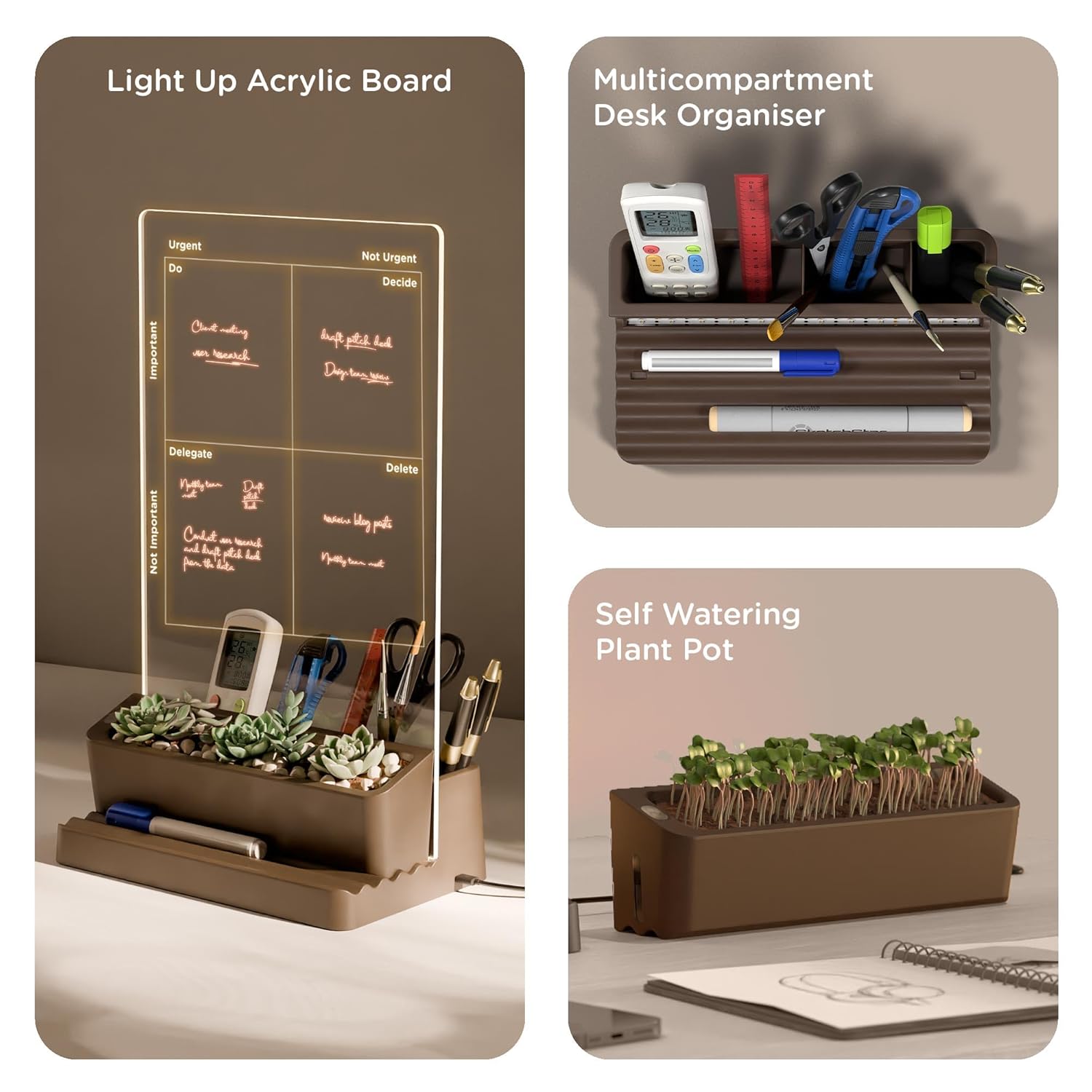 eo Daily Planner & Desk Organiser, LED Writing Pad, USB Powered, Pen Stand, Backlit Table, Pencil Holder, Phone, Office, Home, Study - Image 3