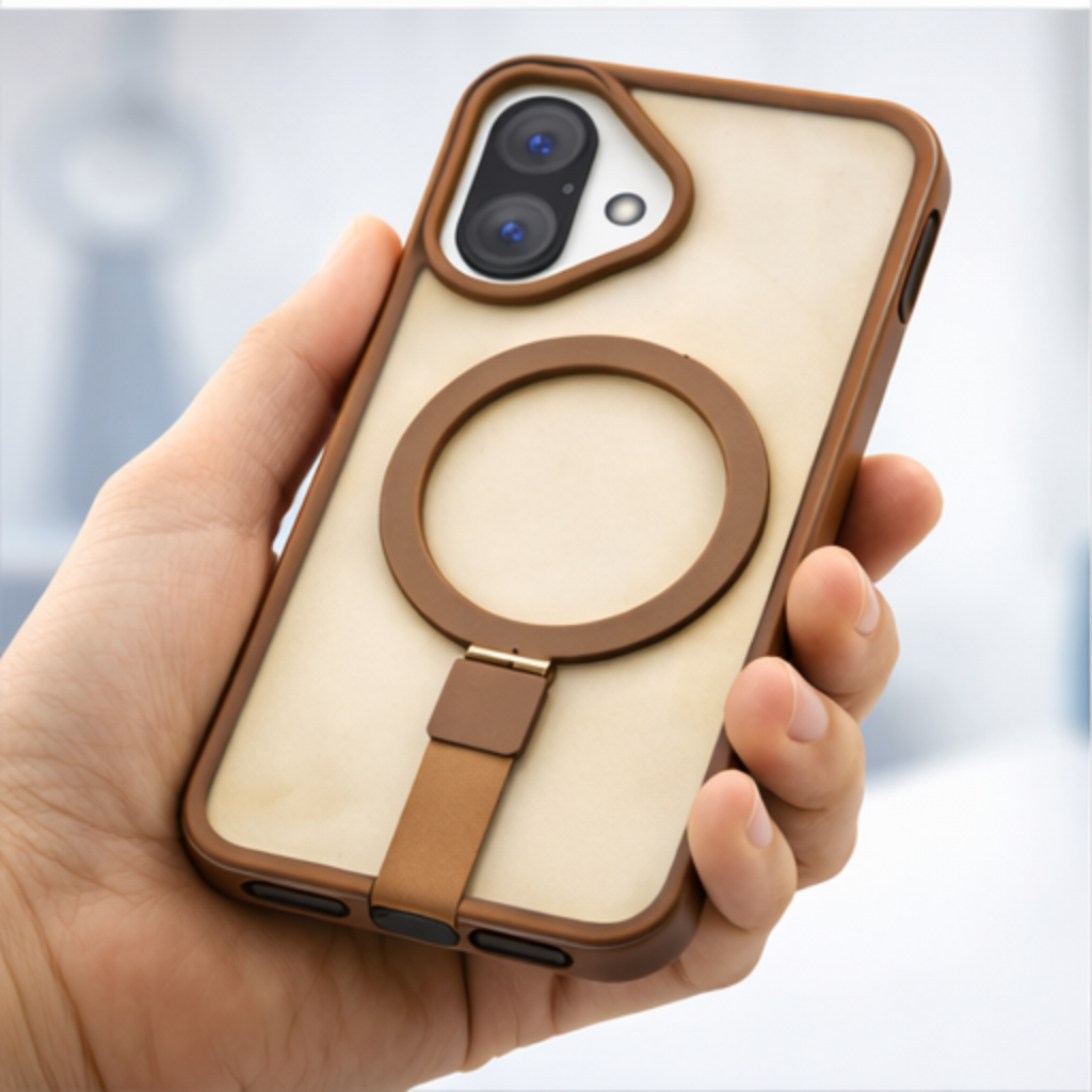 Premium MagSafe Case with Strap & Kickstand for iPhone 17 (Tan Brown Finish, Shockproof Design) - Image 4