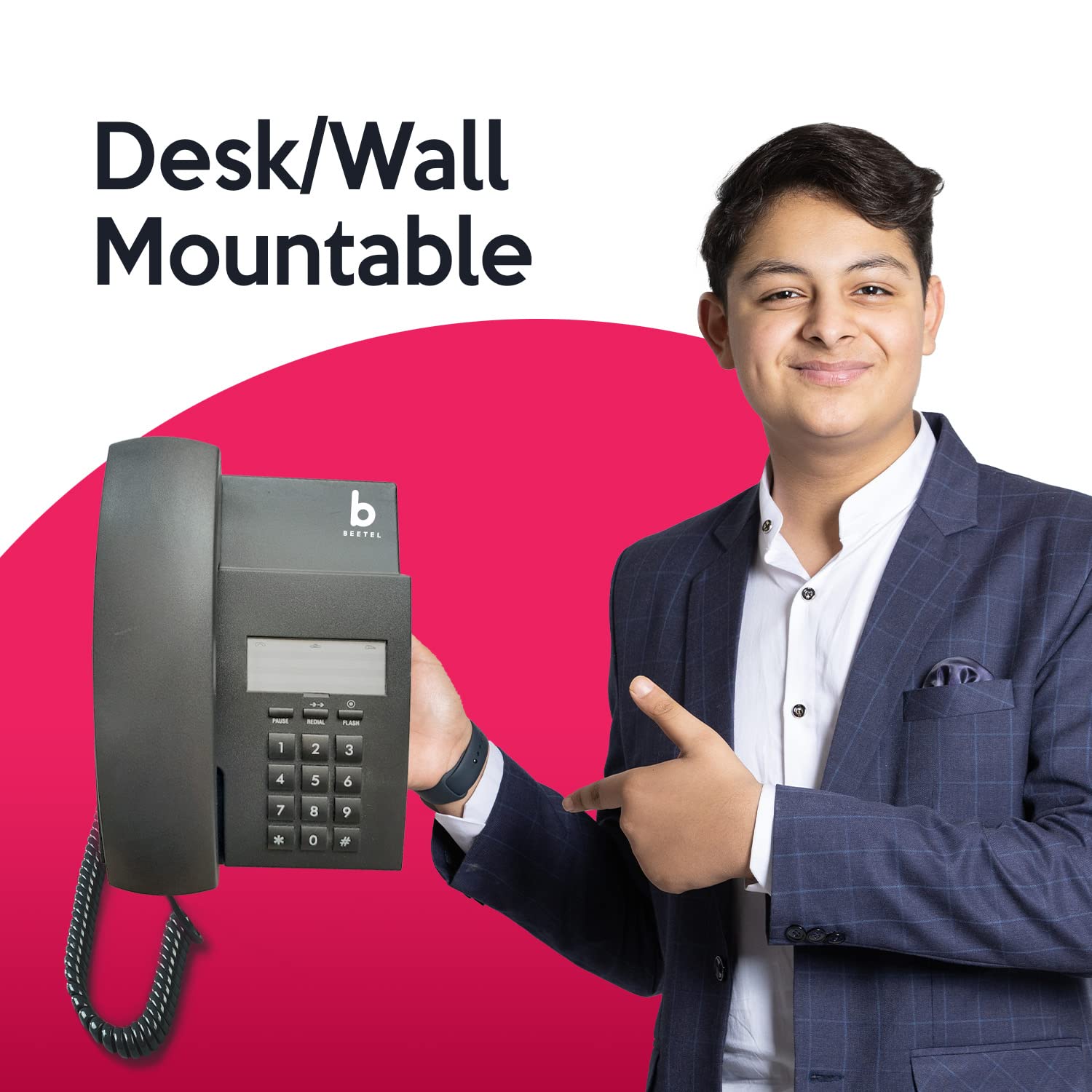 Beetel B80 Corded Landline Phone, Ringer Volume Control, Wall/Desk Mountable, Clear Call Quality, Mute/Pause/Flash/Redial, Black - Image 3