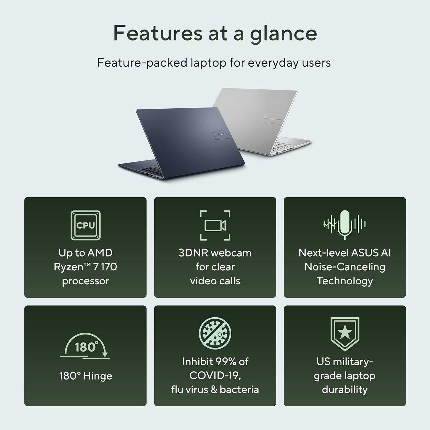 ASUS Vivobook 15 (2026),AMD Ryzen 7 170,Fingerprint Sensor,16GB RAM,512GB SSD,FHD, 15.6",(39.6 cm), Windows 11, M365 Basic(1 Year)* Office 2024,Quiet Blue,1.70 kg, M1502NAQ-BQ120WS,Thin & Light Laptop - Image 9