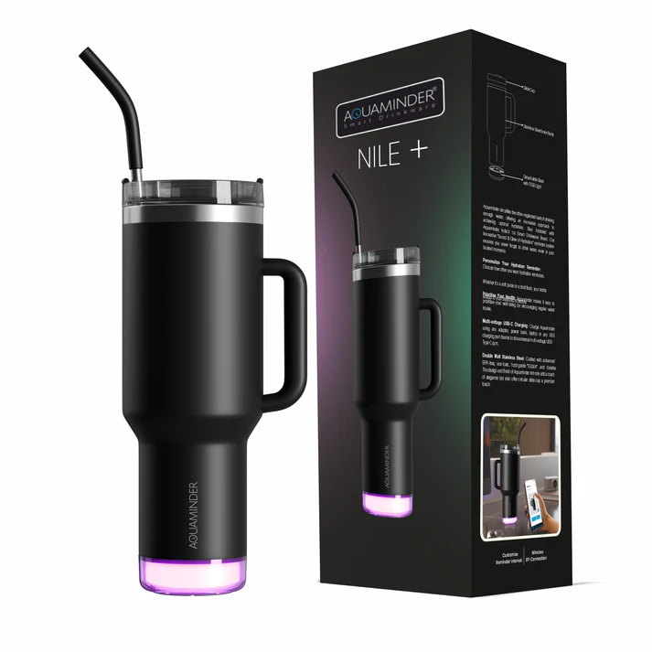 Aquaminder Smart Tumbler 1200ml Stainless Steel Vacuum Flask with Lid & Straw – SS304, Cup Holder Friendly | Car, Gym, Yoga & Travel Mug (Nile Plus, Black) - Image 1