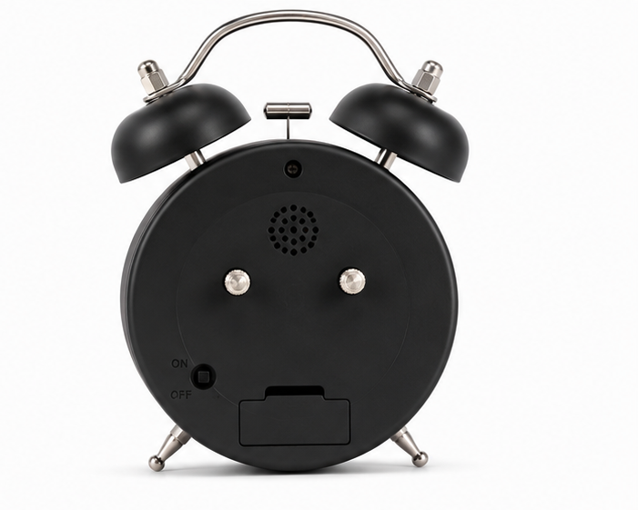 Black Twin Bell Analog Alarm Clock with Smiley Face Blue Dial - Image 4