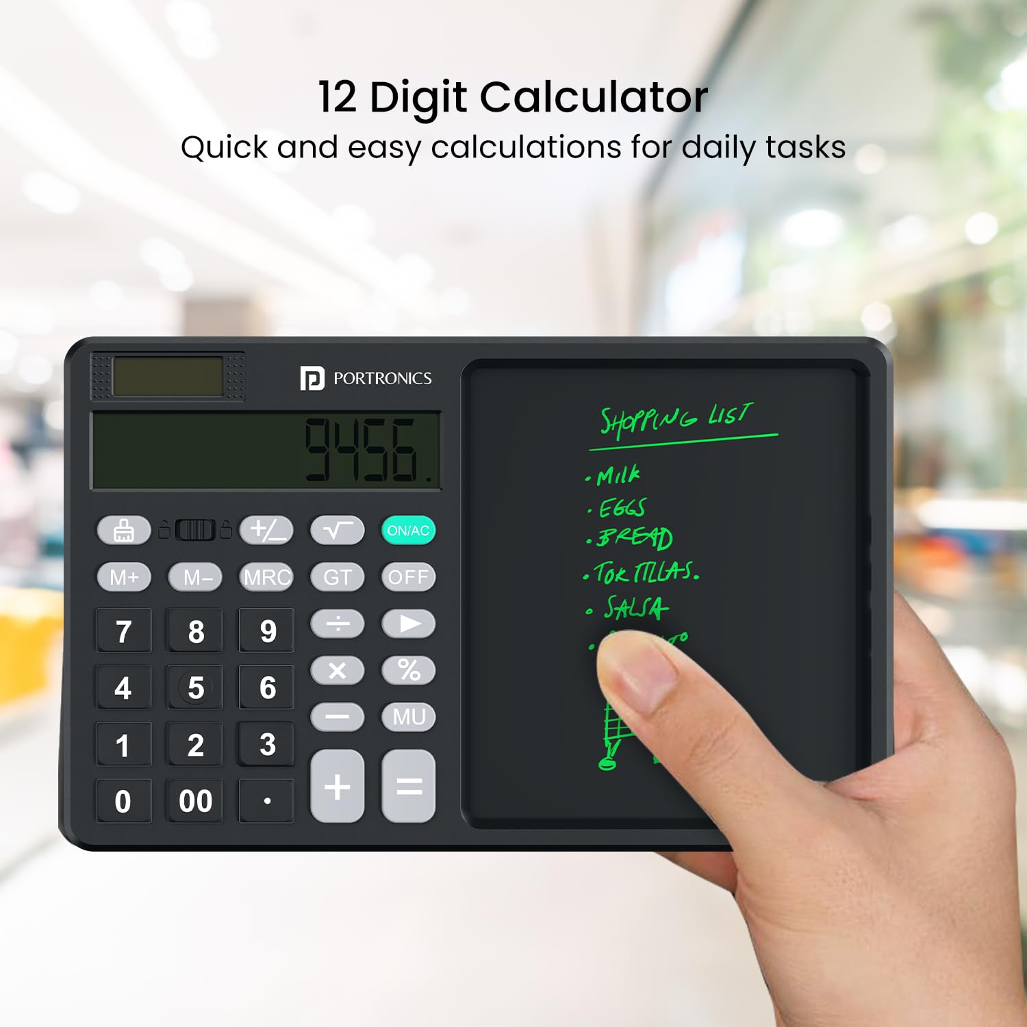 Portronics Ruffpad Calc 2 2-in-1 Calculator & LCD Writing Pad with 14.4 cm Writing Area, Multi Function Digital Calculator Stylus Pen for Students, Birthday Gift, Kids Toys, School, Office(Black) - Image 7