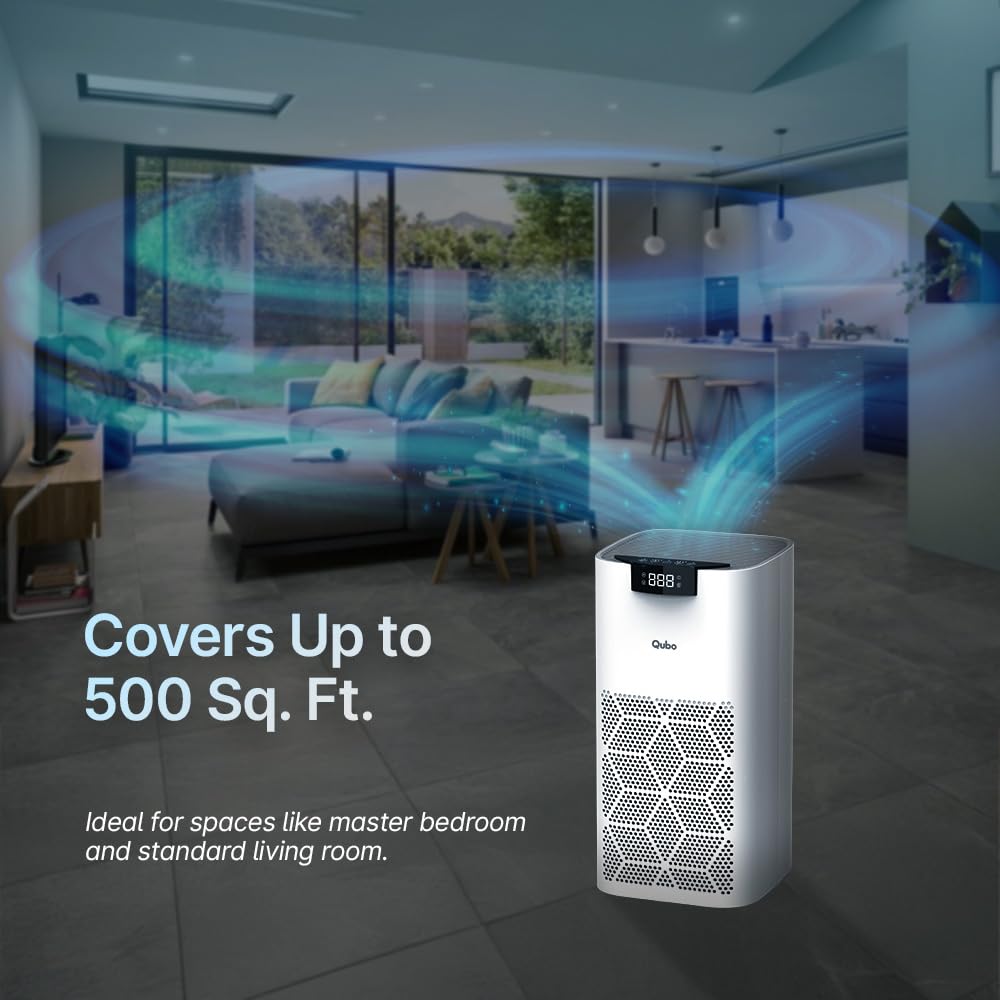 Qubo Smart Air Purifier for Home Q500, From Hero Group, Up To 500 Sqft, Removes 99.99% Allergens, App & Voice Control, Filter Life 9000 Hrs, True HEPA H13 Filter, Energy Saving, Ultra Quiet BLDC Motor - Image 7