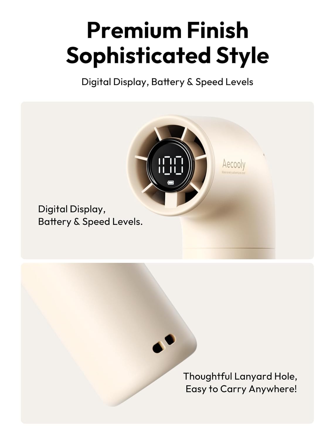 Aecooly Portable Handheld Fan, Powerful Turbo Mini Fan, 15000 RPM High Speed Aero, 8H Max Cooling Time, 4 Speeds Pocket Rechargeable Personal Small Travel GIfts for Women Men -Beige - Image 6