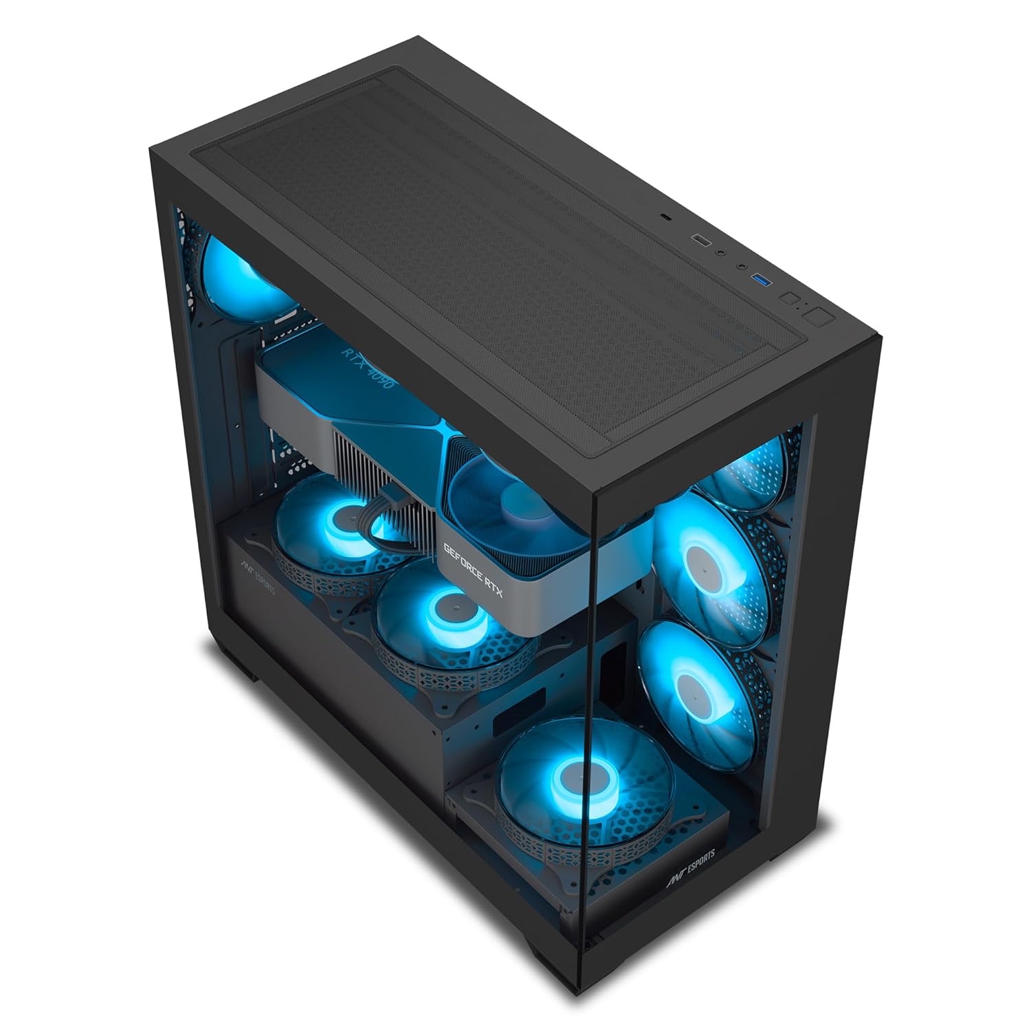 Ant Esports Crystal X7 ATX Computer Case/Gaming BlackType-C, supports ATX Micro-ATX Mini-ITX, 3 M/B plate fans, 2 PSU shroud fans - Image 5