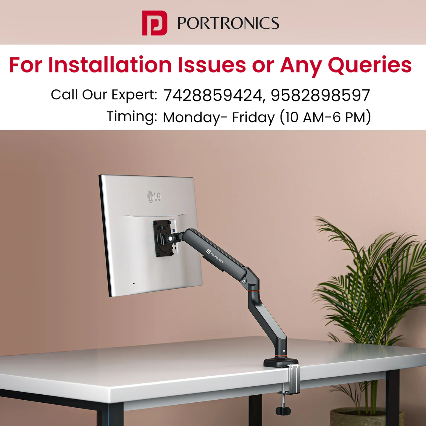 Portronics AeroLift Solo Single Monitor Arm (13–32 Inch, VESA Mount, Aluminum Build, Adjustable Desk Mount, Black) - Image 7