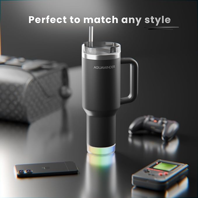 Aquaminder Smart Tumbler 1200ml Stainless Steel Vacuum Flask with Lid & Straw – SS304, Cup Holder Friendly | Car, Gym, Yoga & Travel Mug (Nile Plus, Black) - Image 3