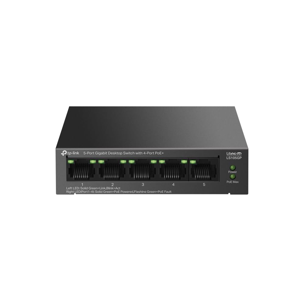 TP-Link 5-Port Gigabit Desktop Ethernet Switch With 4-Port PoE+, 65 W Budget, Auto Recovery, Plug & Play, Metal Case, Ideal for IP Surveillance & Network Security (LS105GP) - Image 1