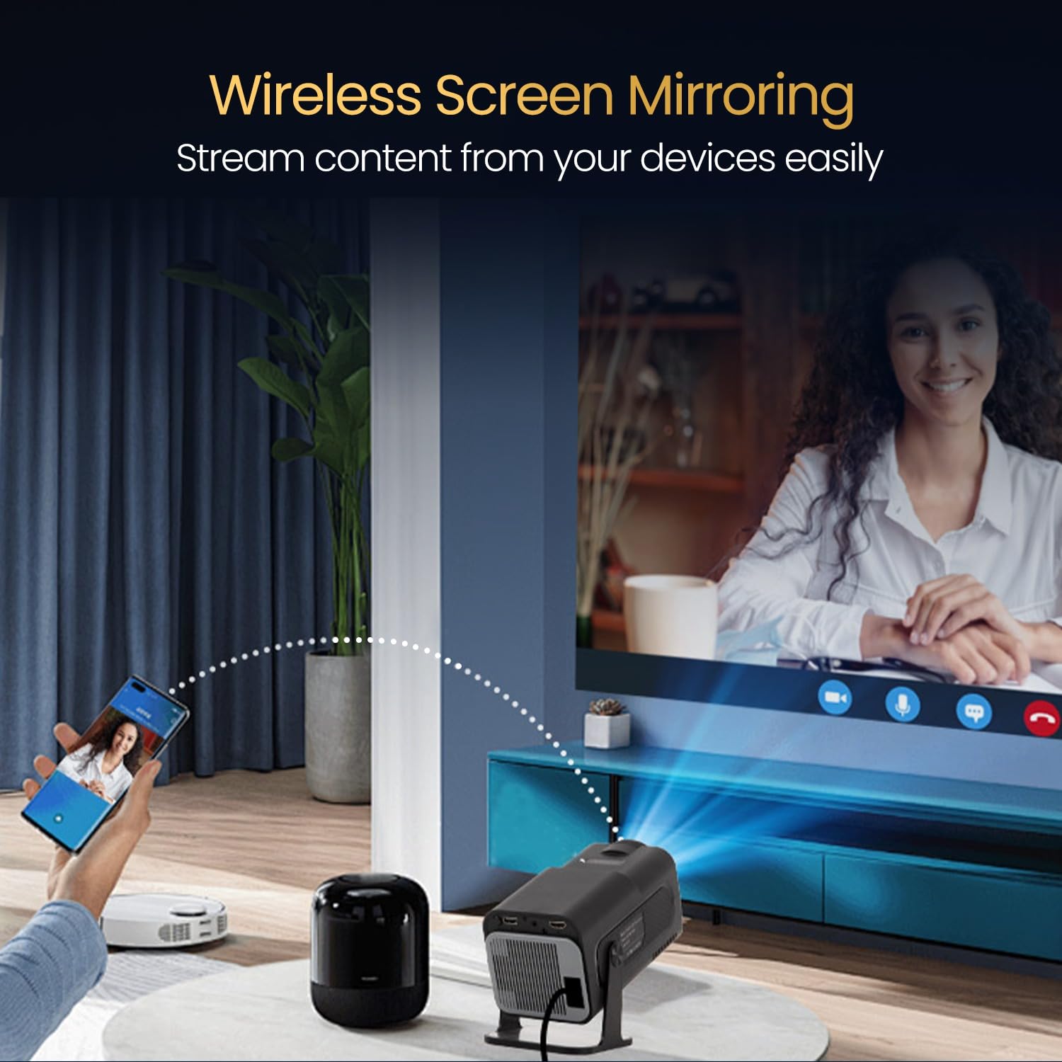 Portronics Beem 470 Smart LED Projector with 1080p Full HD Resolution, Rotatable Design, Built-in Streaming Apps (Netflix, Prime Video, Hotstar), 4500 Lumens, Screen Mirroring, 5 Watt Speaker(Black) - Image 8