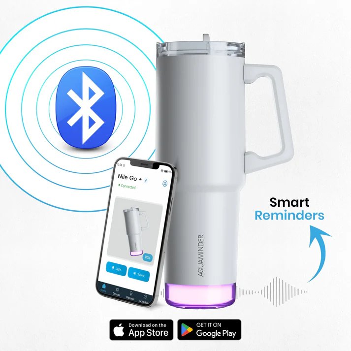 Aquaminder Nile Go+ Smart Tumbler 800ml with Sipper Cap & App Connectivity – White - Image 2
