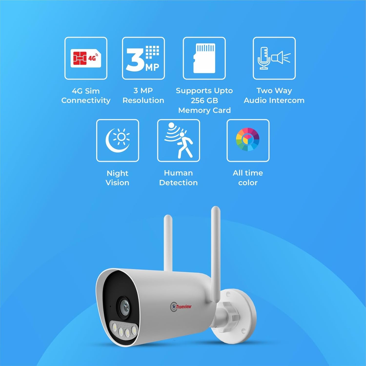 Trueview 3mp 1296p HD All Time Color 4G Sim Based Bullet CCTV Security Camera for Home, Shop, Office, Farm, and Construction Site | IP66 Waterproof Rating | with 9 IR LED - Image 4