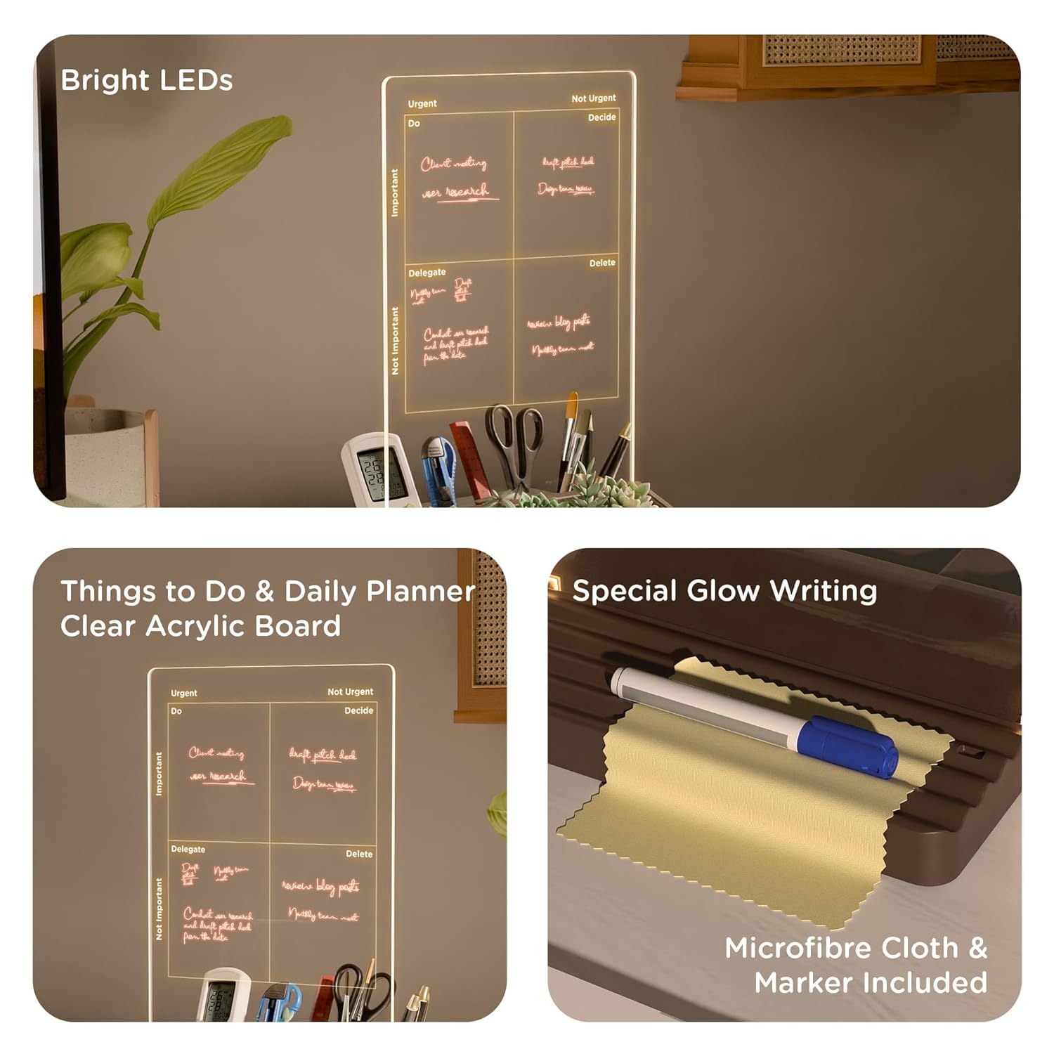 eo Daily Planner & Desk Organiser, LED Writing Pad, USB Powered, Pen Stand, Backlit Table, Pencil Holder, Phone, Office, Home, Study - Image 7