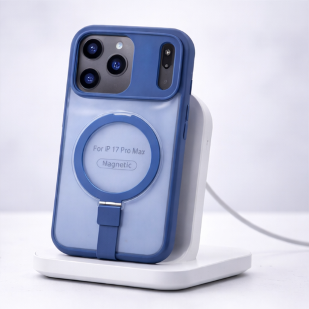 Matte Transparent MagSafe Case with Kickstand for iPhone 17 Pro Max (Frost Blue Finish, Shockproof Design) - Image 4