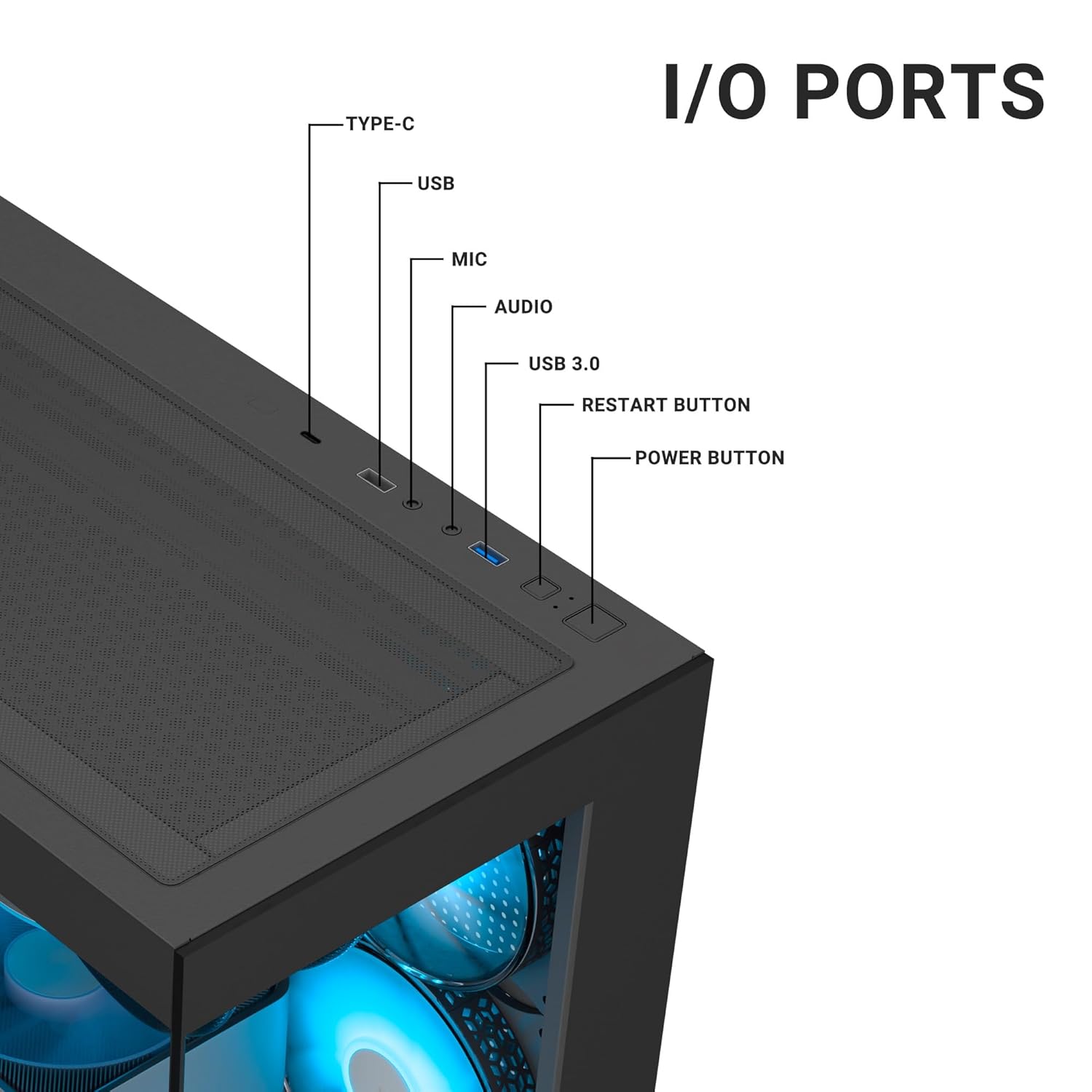Ant Esports Crystal X7 ATX Computer Case/Gaming BlackType-C, supports ATX Micro-ATX Mini-ITX, 3 M/B plate fans, 2 PSU shroud fans - Image 4