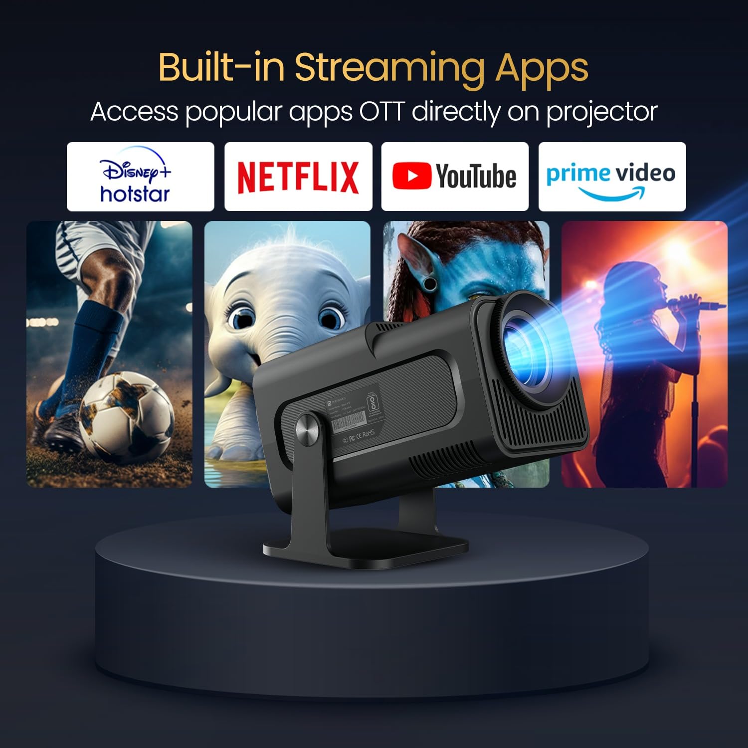 Portronics Beem 470 Smart LED Projector with 1080p Full HD Resolution, Rotatable Design, Built-in Streaming Apps (Netflix, Prime Video, Hotstar), 4500 Lumens, Screen Mirroring, 5 Watt Speaker(Black) - Image 2