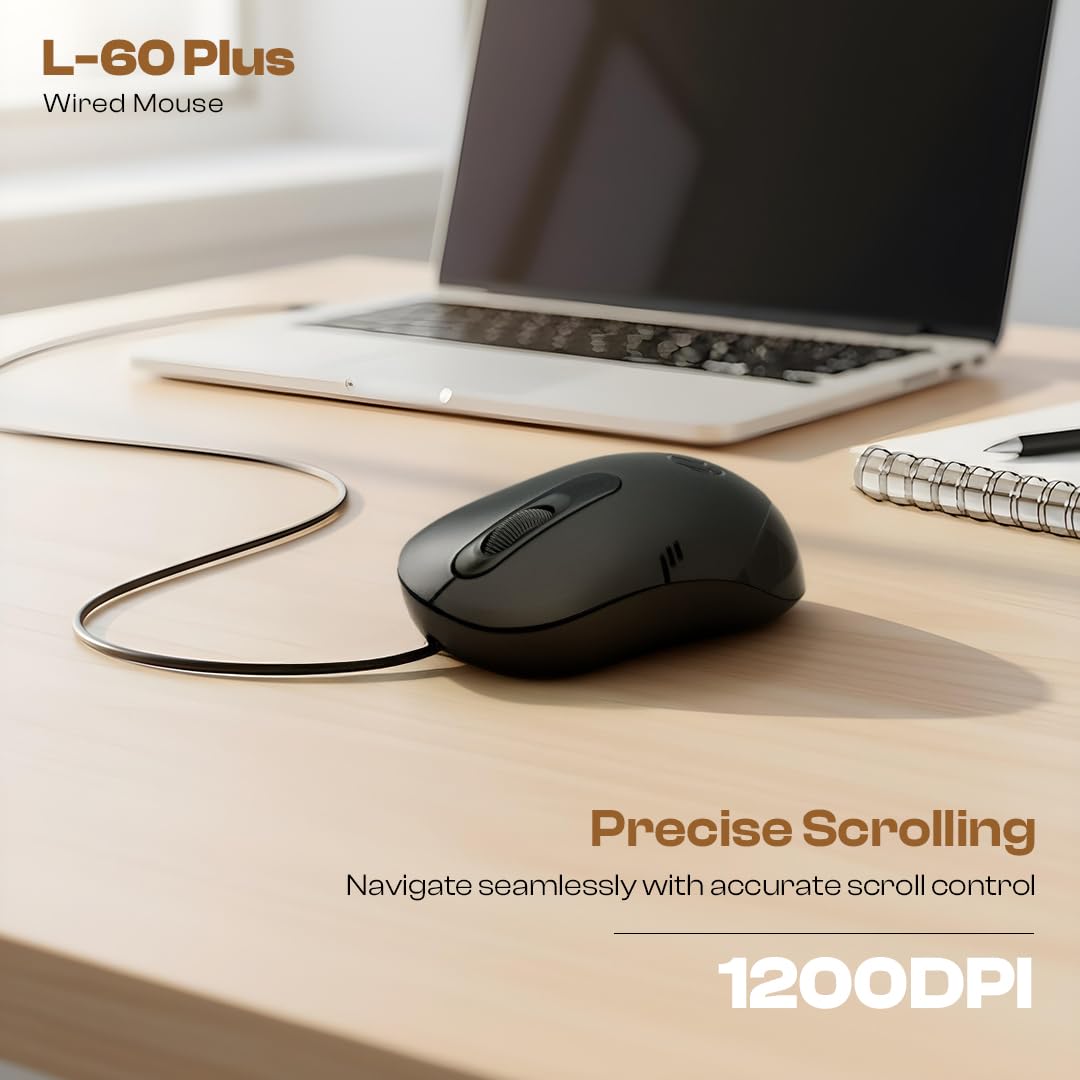 LAPCARE Optical USB Mouse L-60 Plus (Ind) 1000Dpi,3- Button, Scrolling Wheel, Plug and Play (Black) - Image 6