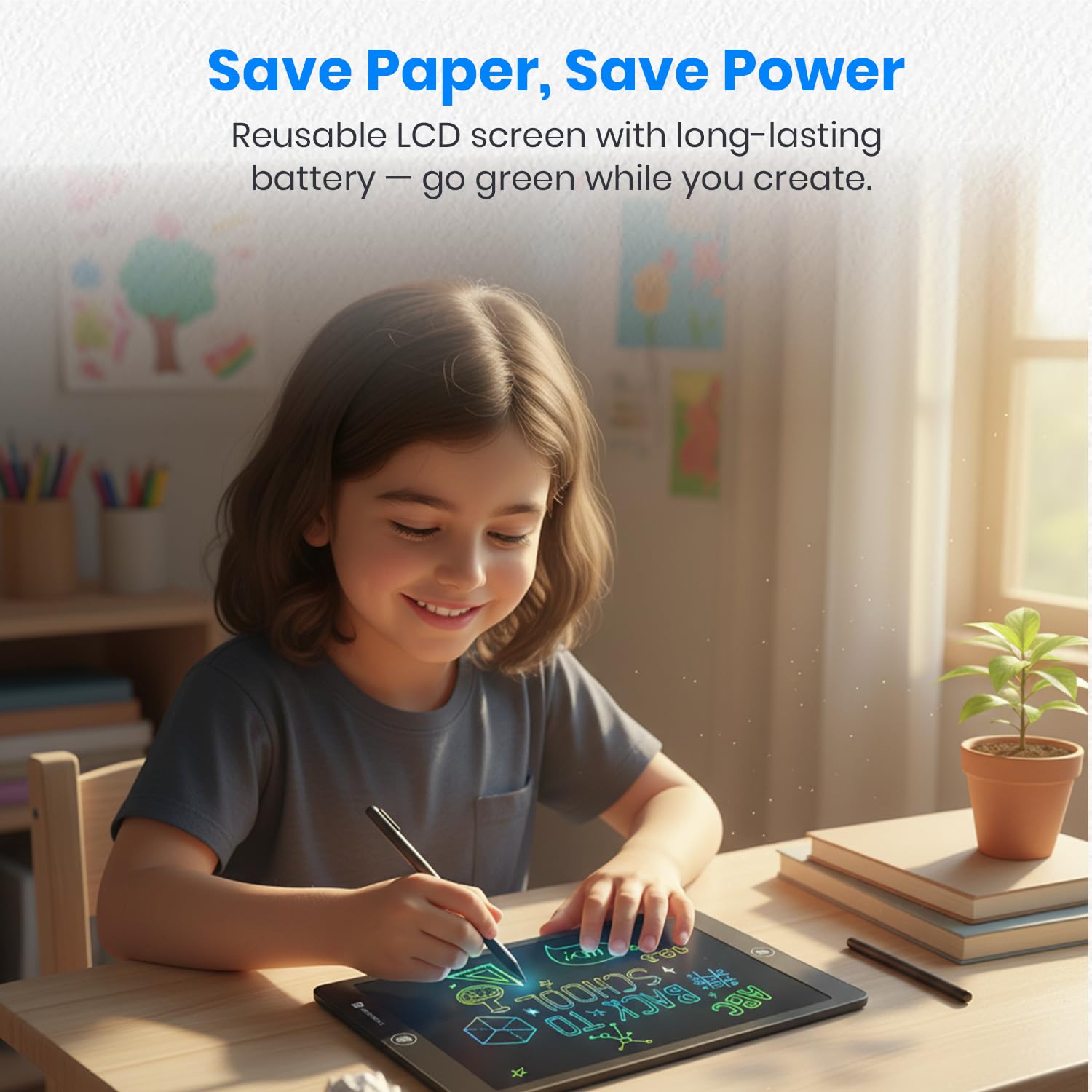 Portronics RuffPad 16 Lite, 16-Inch Multicolour LCD Writing Pad with Pressure-Sensitive Screen, One-Tap Erase, Screen Lock, Stylus Pen, Reusable Digital Notepad, Ideal for Kids, Office & Gifting - Image 8