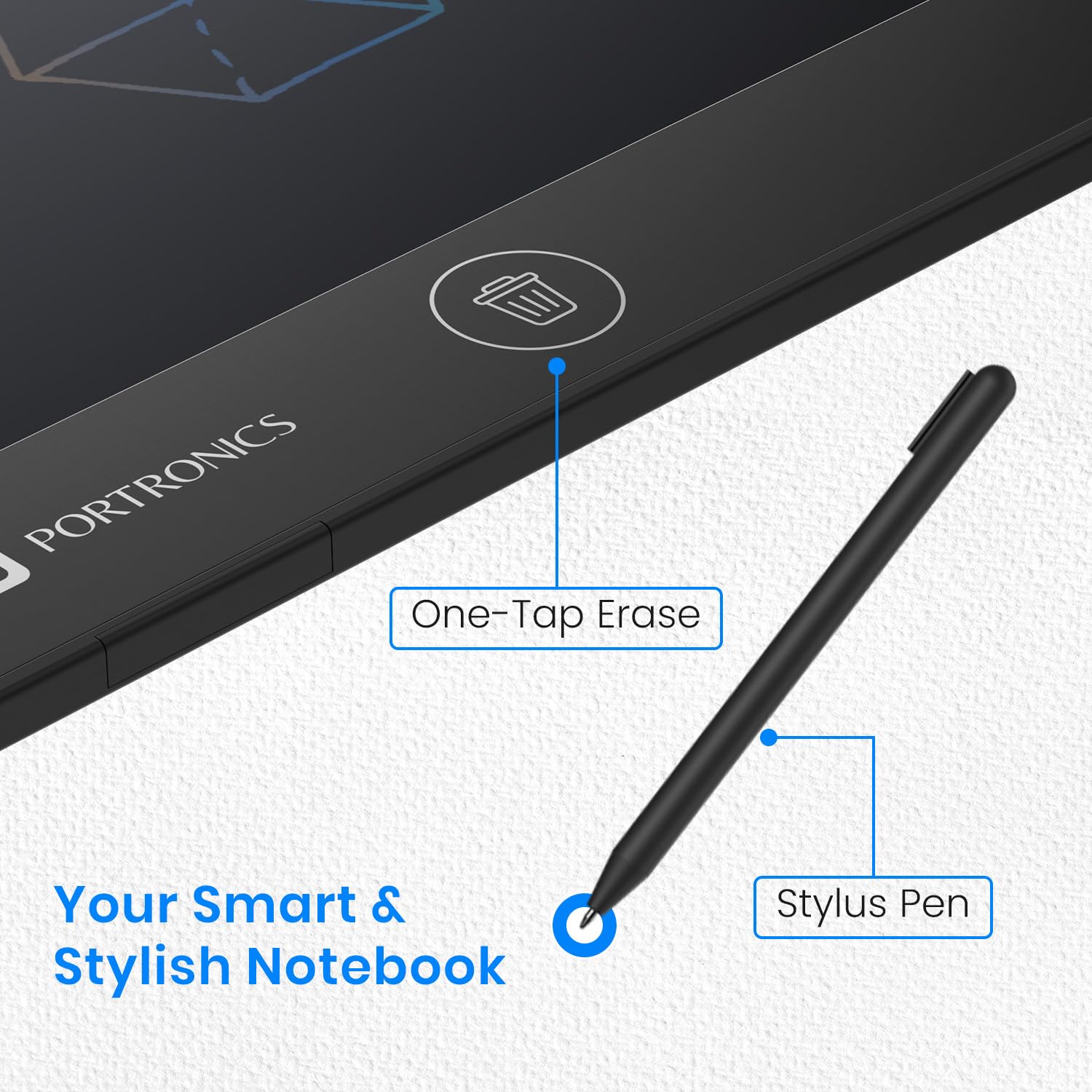 Portronics RuffPad 16 Lite, 16-Inch Multicolour LCD Writing Pad with Pressure-Sensitive Screen, One-Tap Erase, Screen Lock, Stylus Pen, Reusable Digital Notepad, Ideal for Kids, Office & Gifting - Image 4