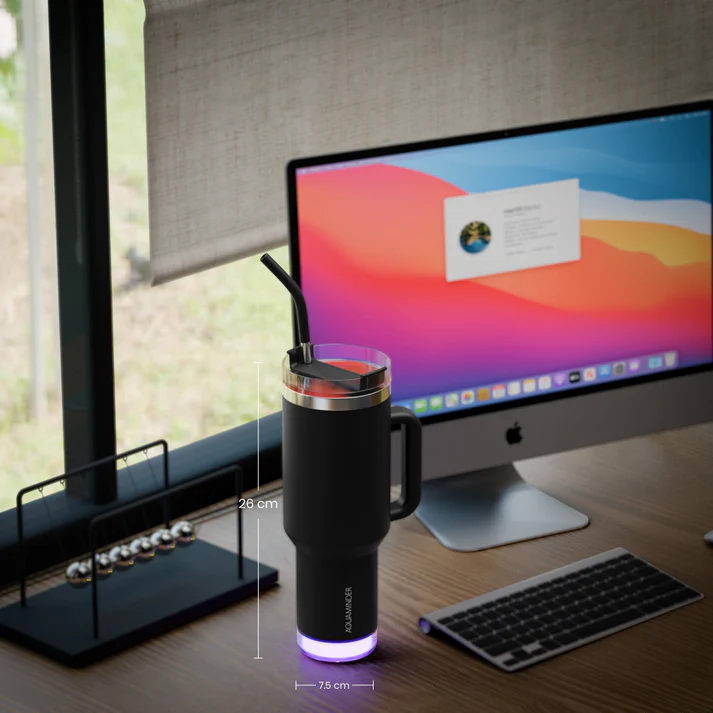 Aquaminder Smart Tumbler 1200ml Stainless Steel Vacuum Flask with Lid & Straw – SS304, Cup Holder Friendly | Car, Gym, Yoga & Travel Mug (Nile Plus, Black) - Image 4