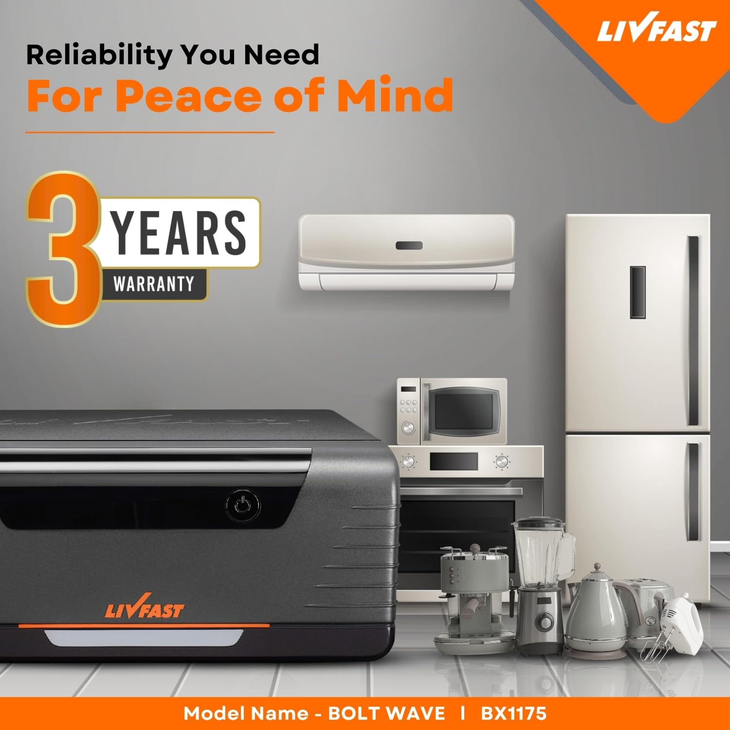 Livfast Bolt+ 900VA 12V Square Wave Inverter with 25% Faster Charging Ideal for Home, Office and Shop with 3 Years Warranty | Supports 1 Inverter Battery of 12V - Image 5