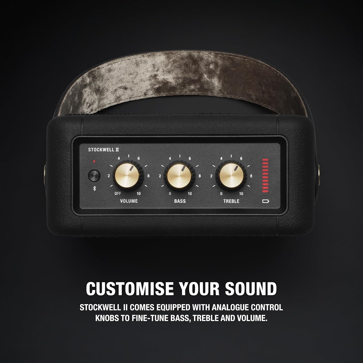 Marshall Stockwell II Portable Bluetooth Speaker with 20+ Hours of Portable Playtime, (360° Sound), Water-Resistant (IPX4) – Black & Brass. - Image 4