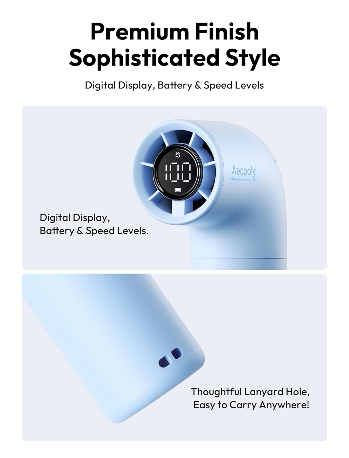 Aecooly Portable Handheld Fan, Powerful Turbo Mini Fan, 15000 RPM High Speed Aero, 8H Max Cooling Time, 4 Speeds Pocket Rechargeable Personal Small Travel GIfts for Women Men -Blue - Image 6