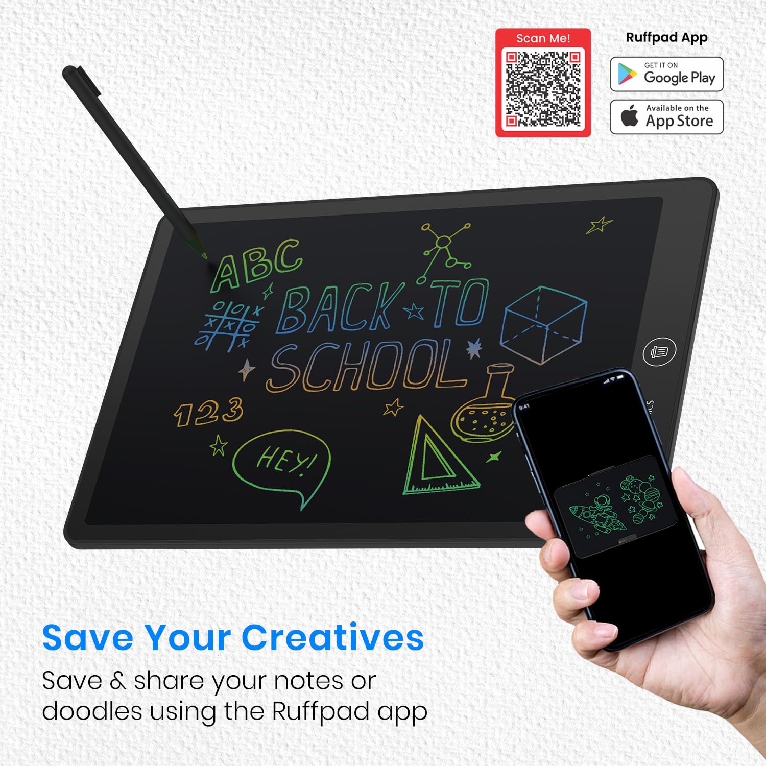 Portronics RuffPad 16 Lite, 16-Inch Multicolour LCD Writing Pad with Pressure-Sensitive Screen, One-Tap Erase, Screen Lock, Stylus Pen, Reusable Digital Notepad, Ideal for Kids, Office & Gifting - Image 5