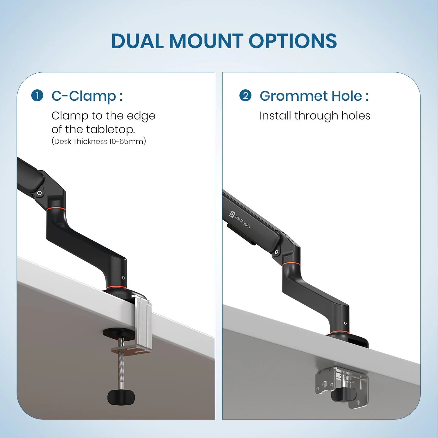 Portronics AeroLift Solo Single Monitor Arm (13–32 Inch, VESA Mount, Aluminum Build, Adjustable Desk Mount, Black) - Image 2