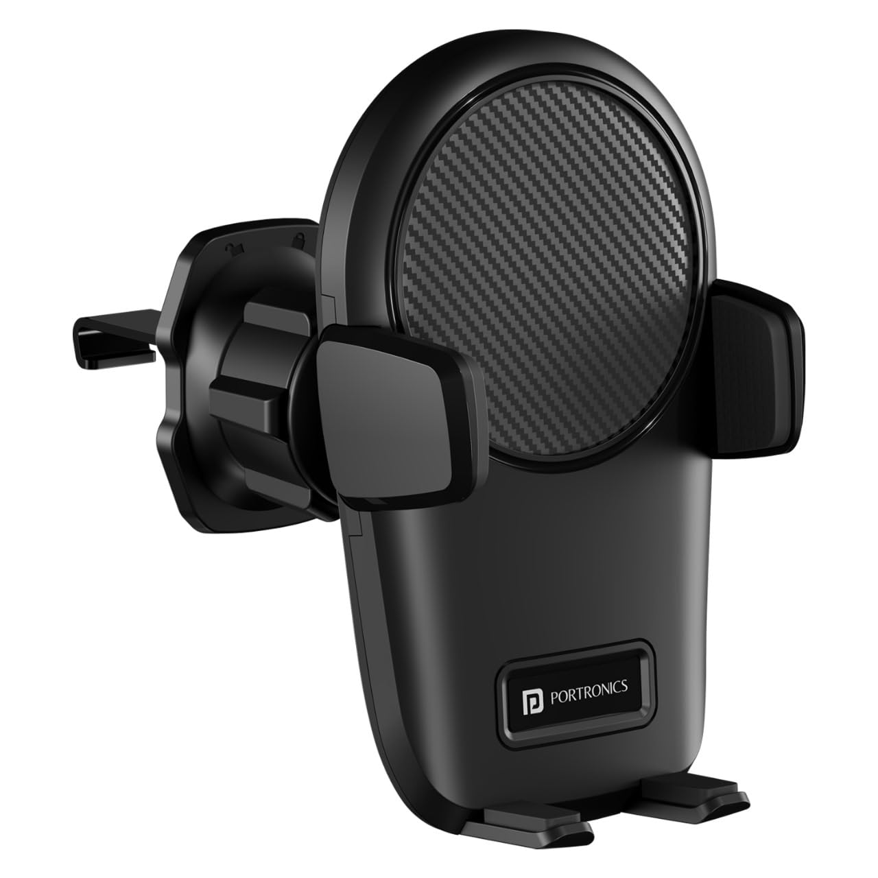 Portronics Clamp Z Car Phone Holder Stand with 360 Degree Rotation, AC Vent Mount, Strong Grip, Single Hand Use, Shockproof Build, Mobile Stand for Car (Black) - Image 1