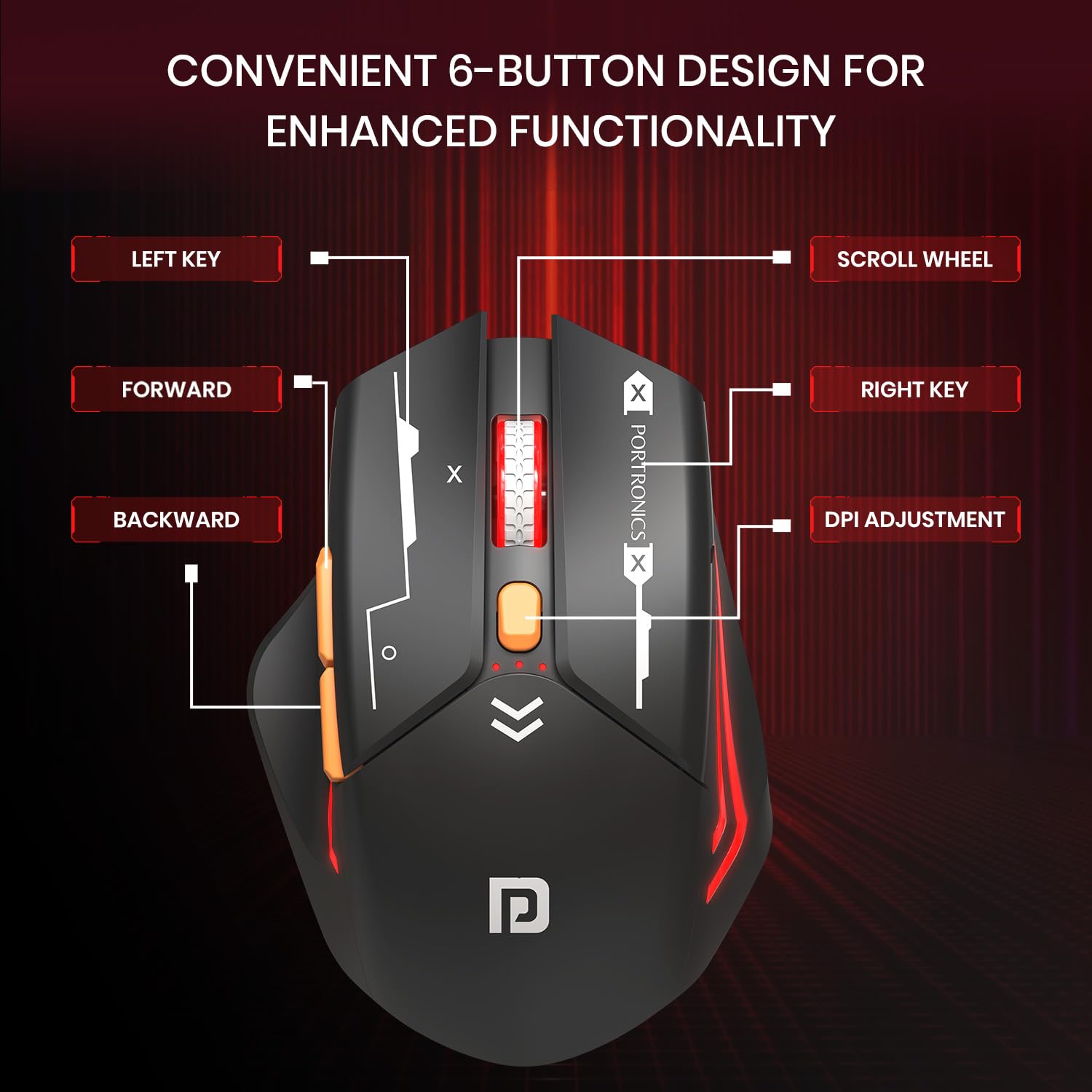 Portronics Vader Max Wireless Rechargeable Mouse, Thumb Support, Bluetooth 5.3 & 2.4 GHz Dual Mode, 6-Button Control, Adjustable DPI Up to 2400,Universal Compatibility for Laptop,Desktop,Gaming(Black) Portronics Vader Max Wireless Rechargeable Mouse, Thumb Support, Bluetooth 5.3 & 2.4 GHz Dual Mode, 6-Button Control, Adjustable DPI Up to 2400,Universal Compatibility for Laptop,Desktop,Gaming(Black) - Image 6