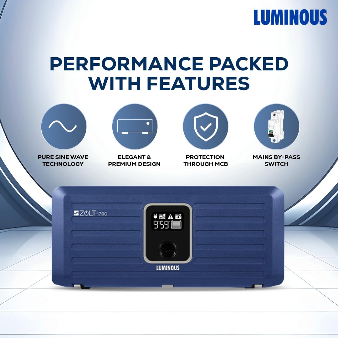 Luminous Inverter & Battery Combo with Trolley for Home, Shop & Office – Zolt 1100 (900VA/12V) Pure Sine Wave Inverter + RC18000ST 150Ah Short Tubular Battery | 36M Warranty on Inverter & Battery - Image 6