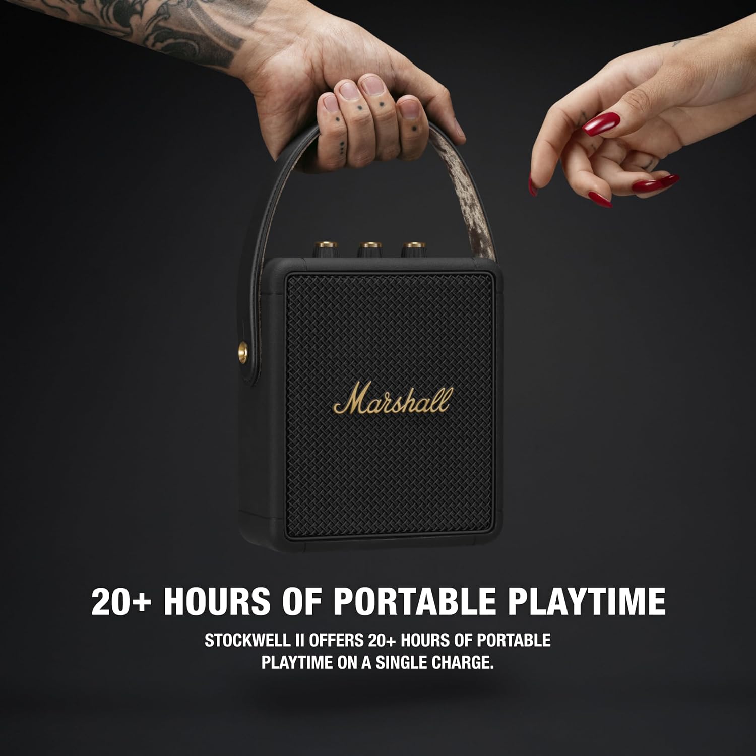 Marshall Stockwell II Portable Bluetooth Speaker with 20+ Hours of Portable Playtime, (360° Sound), Water-Resistant (IPX4) – Black & Brass. - Image 2