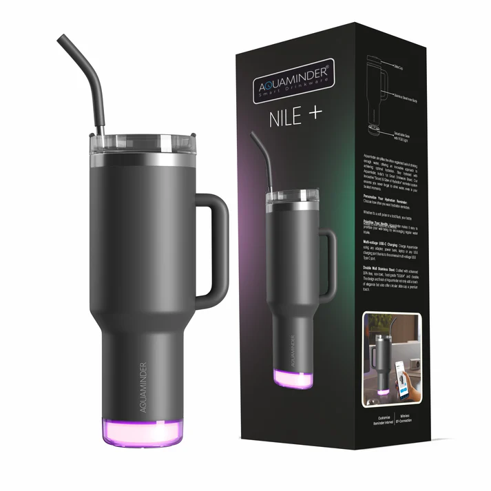 Aquaminder Nile Plus Stainless Steel Smart Tumbler 1200ml with Handle, Straw & Lid 1.2 Litre SS304 Material with App Connectivity - Grey - Image 1