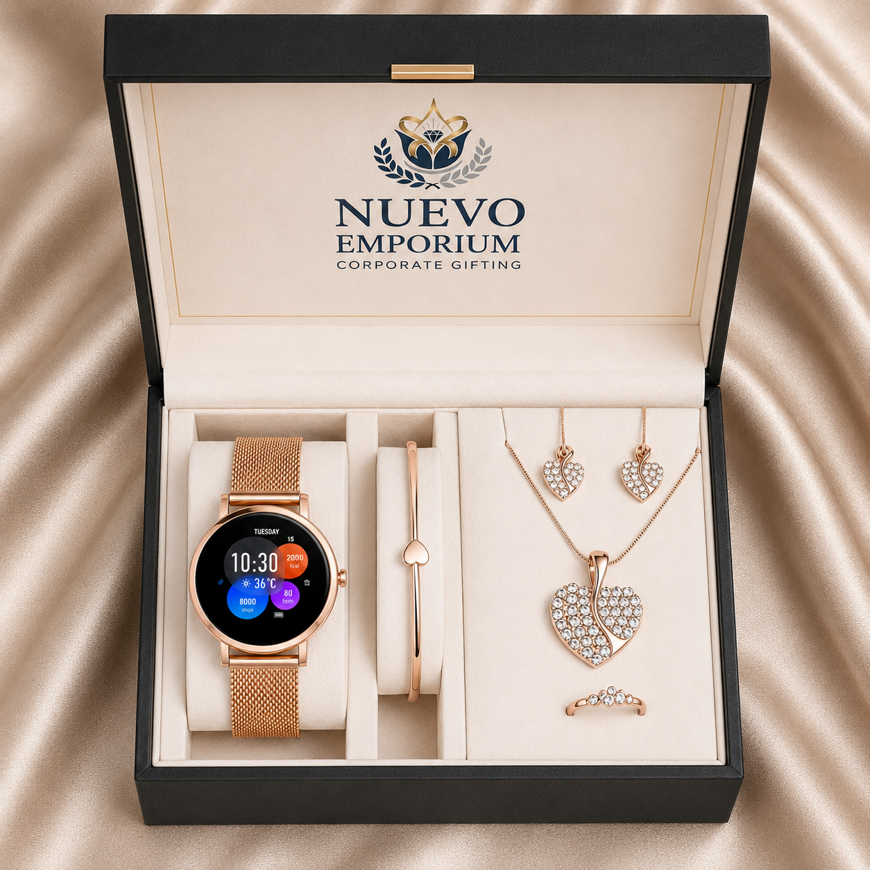 Nuevo AuraSync Luxe – Urban Smartwatch & Premium Jewellery Gift Set | Elegant Rose Gold Fashion Accessories | Luxury Gift Box - Image 1