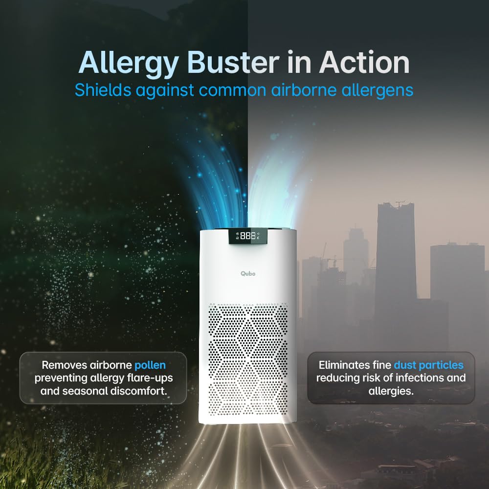 Qubo Smart Air Purifier for Home Q500, From Hero Group, Up To 500 Sqft, Removes 99.99% Allergens, App & Voice Control, Filter Life 9000 Hrs, True HEPA H13 Filter, Energy Saving, Ultra Quiet BLDC Motor - Image 4