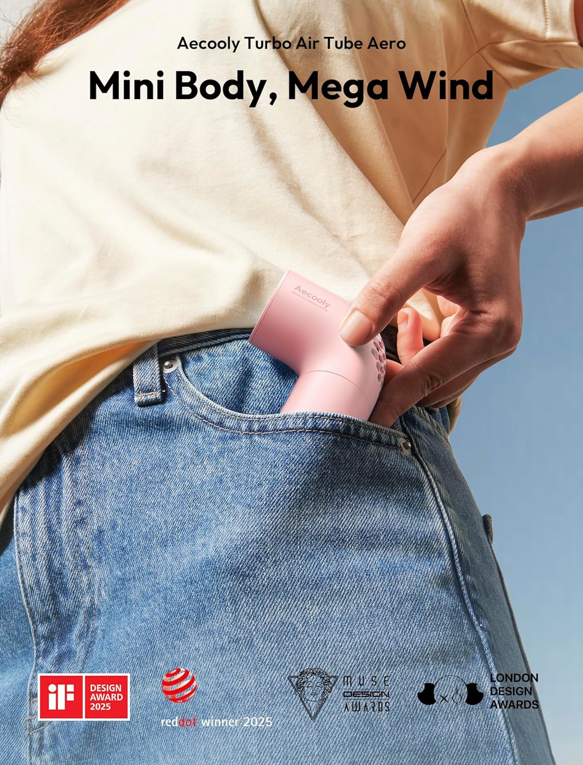 Aecooly Portable Handheld Aero Fan, High Speed Aluminum Case Turbo Mini r Fan with Honeycomb Air Inlet, Digital Display, Rechargeable Personal Small Pocket for Travel Beach -Pink - Image 2